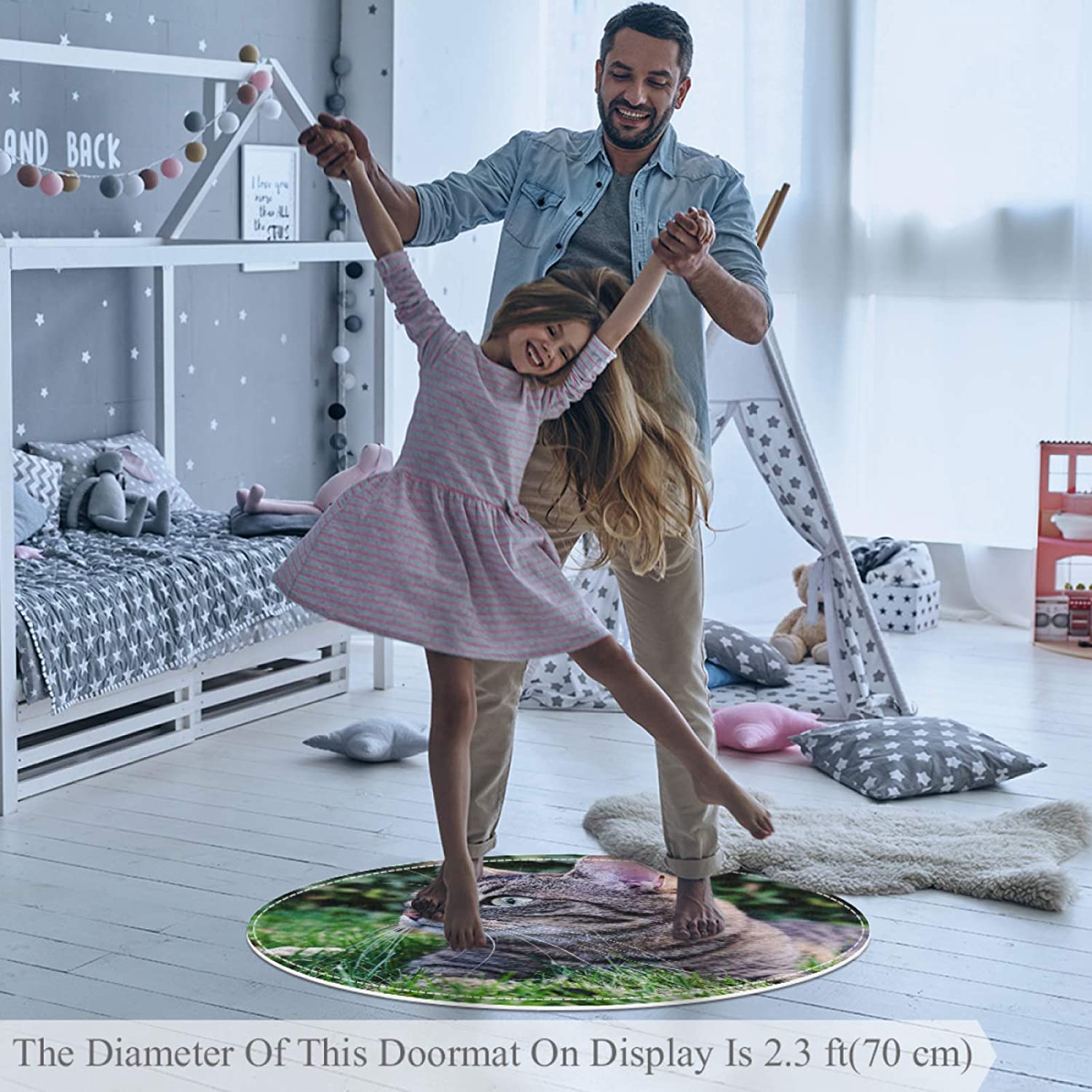 Pet Round Mat Cat and Grass Feeding Mat Colorful for Pet Dogs Cats Beds 31.5x31.5in