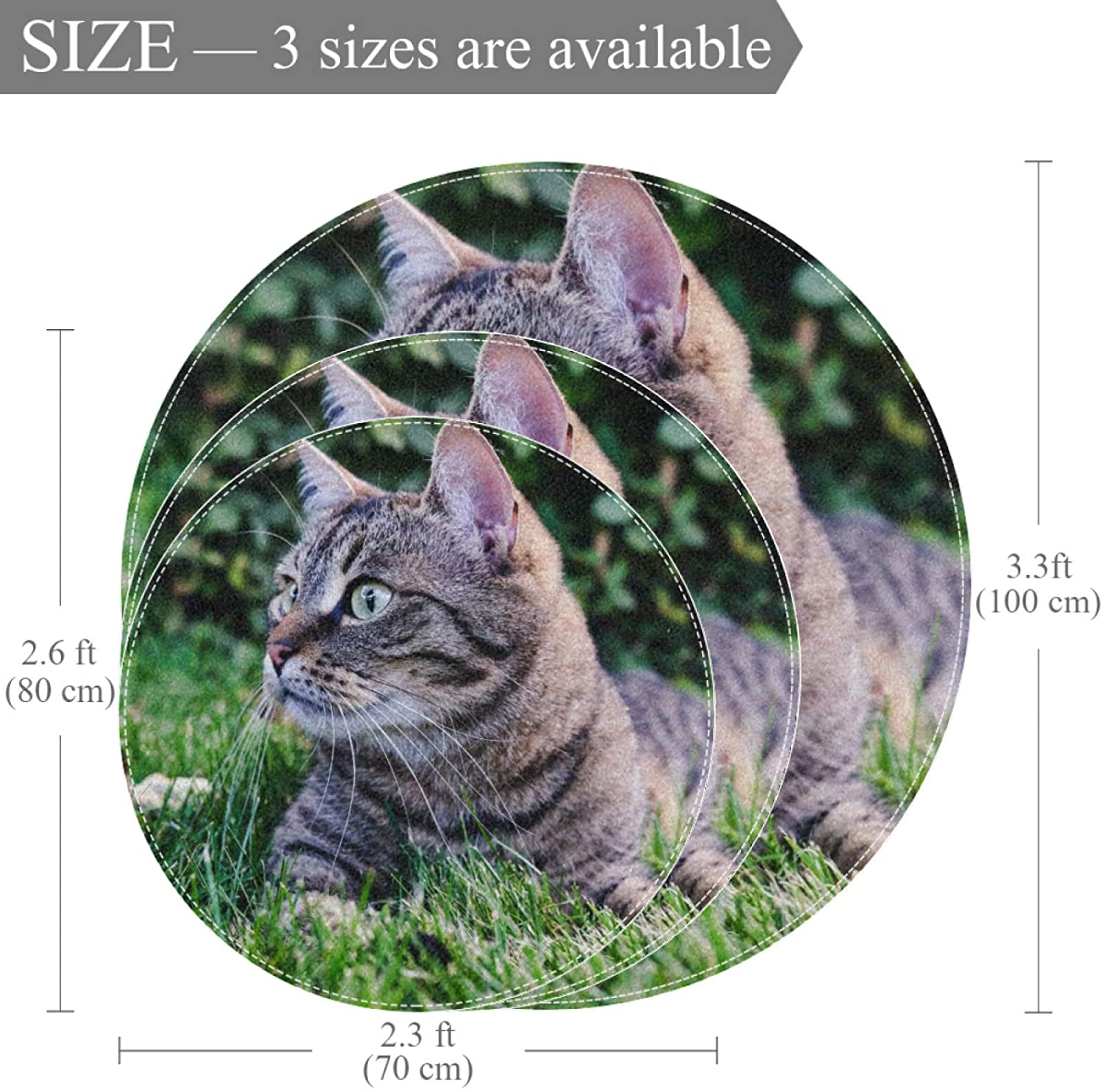 Pet Round Mat Cat and Grass Feeding Mat Colorful for Pet Dogs Cats Beds 31.5x31.5in