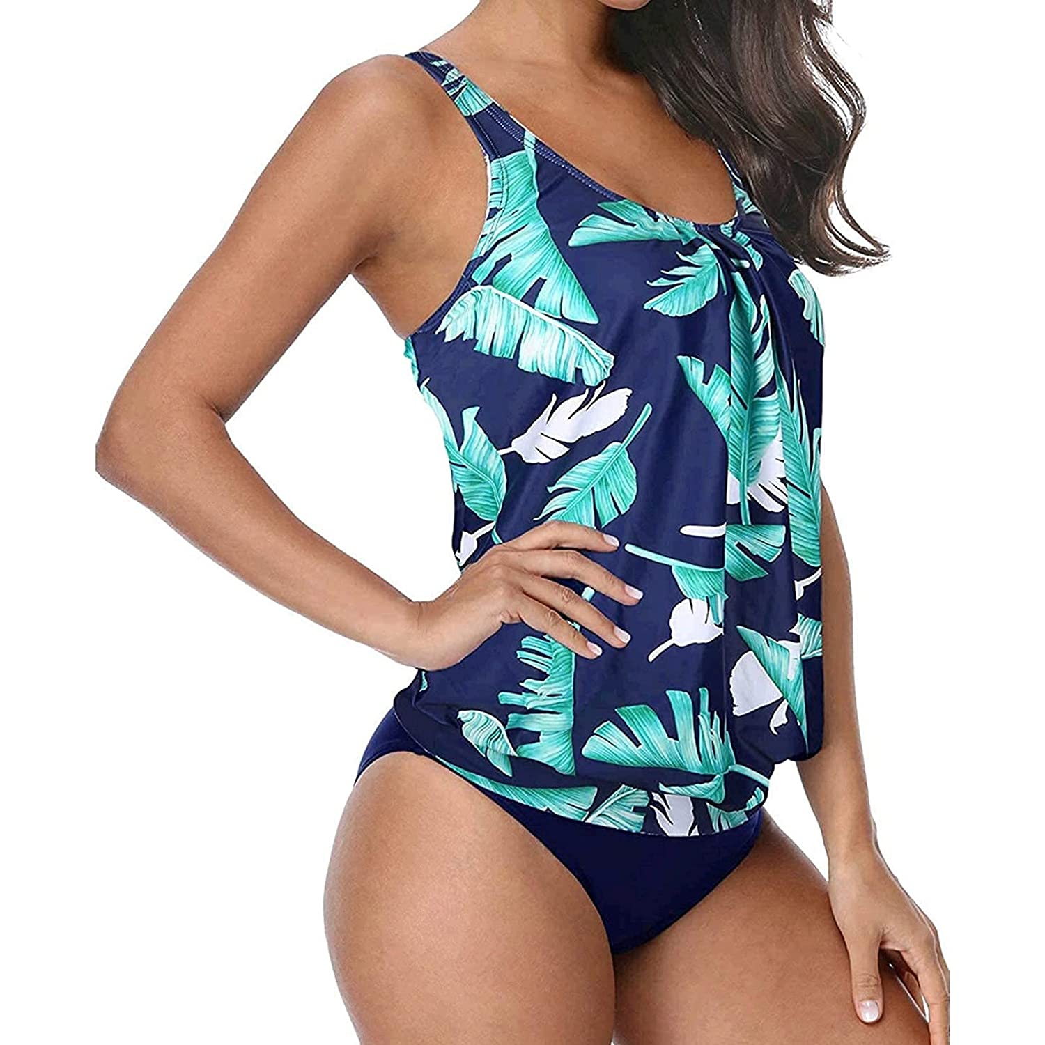 Suncih Swimsuits for Women Two Piece Flowy Printed Tankini Tummy Control Swimwear