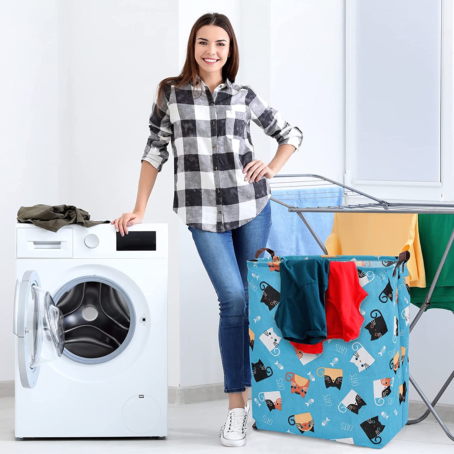 Seebel Large Rectangle Storage Basket Cute Canvas Organizer Bin for Pet/Children Toys,Books,Clothes 