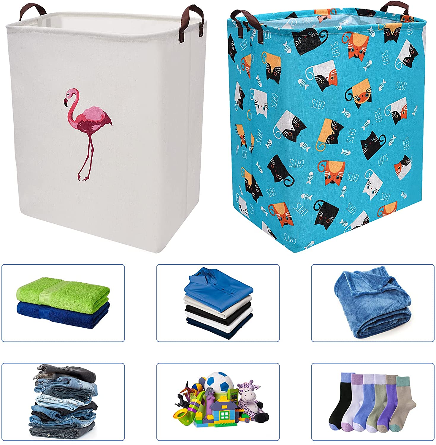 Seebel Large Rectangle Storage Basket Cute Canvas Organizer Bin for Pet/Children Toys,Books,Clothes 