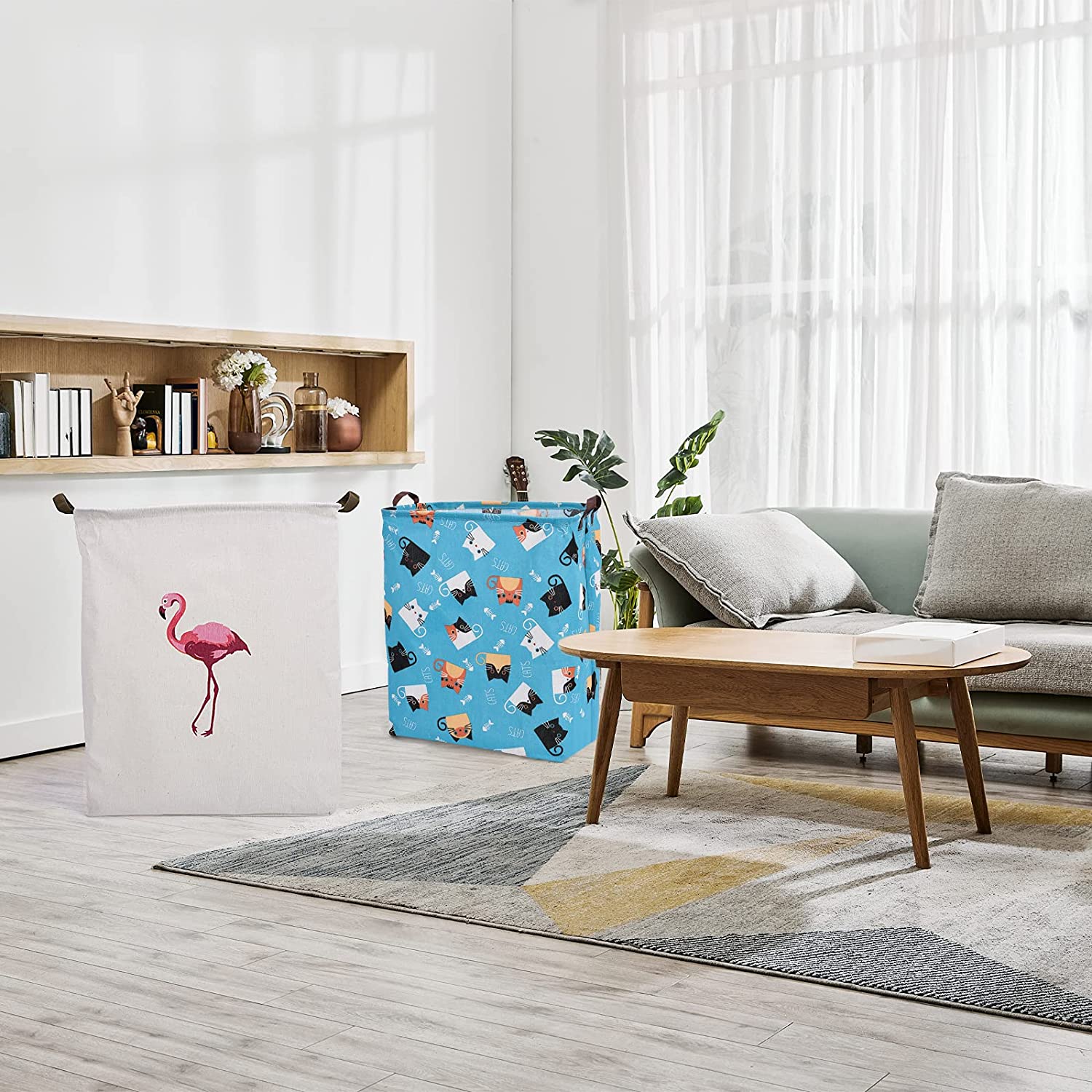 Seebel Large Rectangle Storage Basket Cute Canvas Organizer Bin for Pet/Children Toys,Books,Clothes 