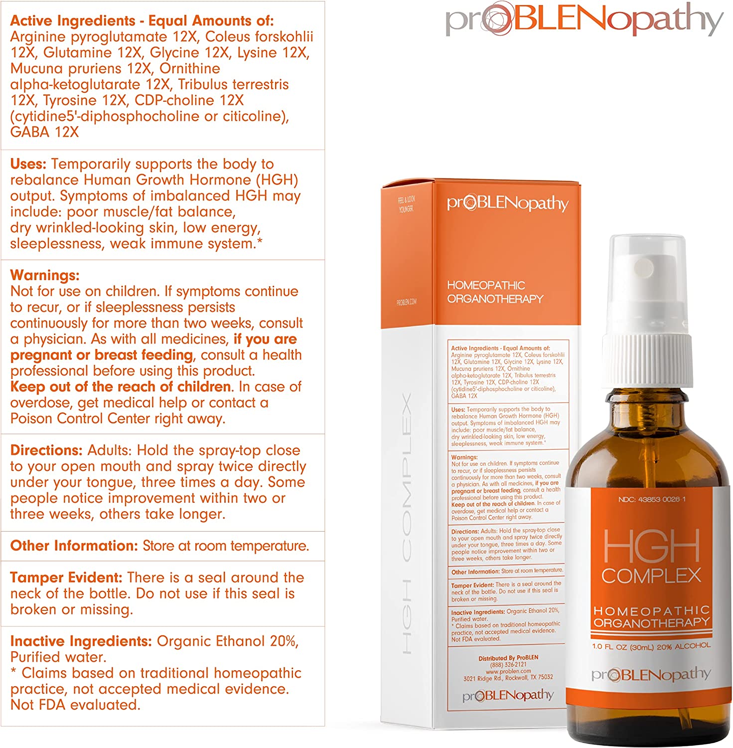 proBLENopathy HGH Complex, Amino Acid Supplement with Tribulus Terrestris, Lysine, GABA, for Increas