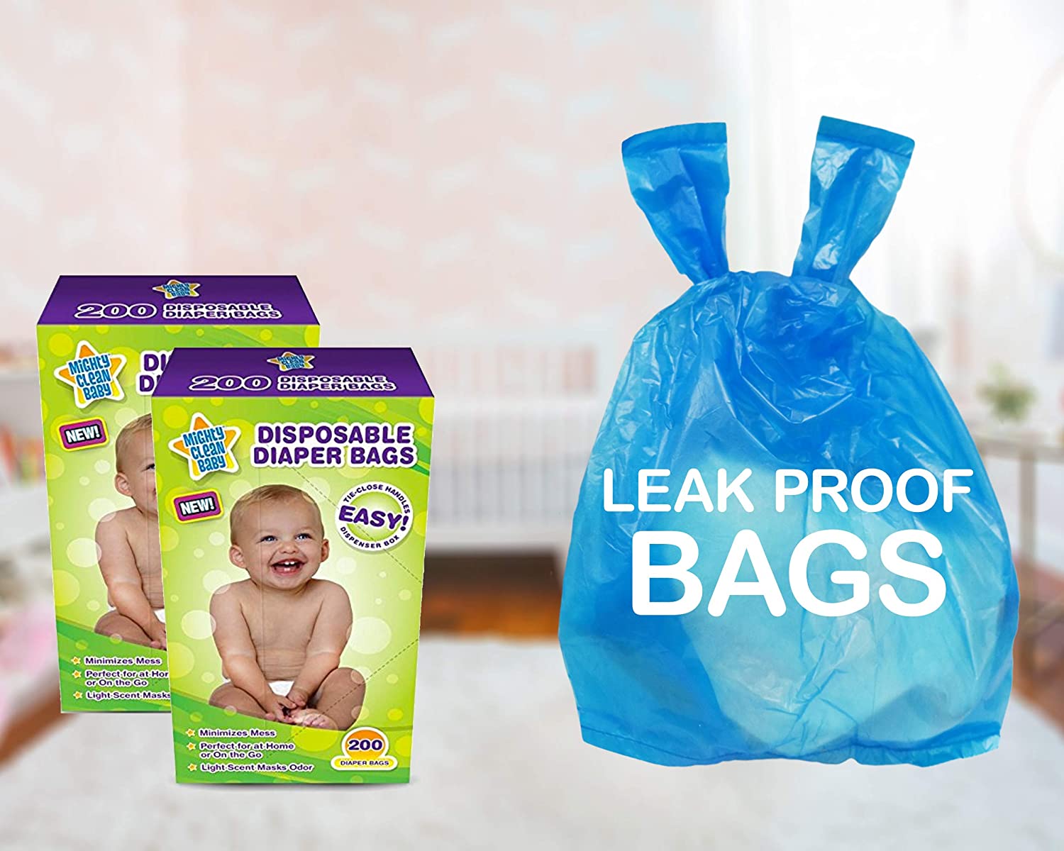 Mighty Clean Baby Disposable Diaper Bags with Light Powder Scent (200 Bags)