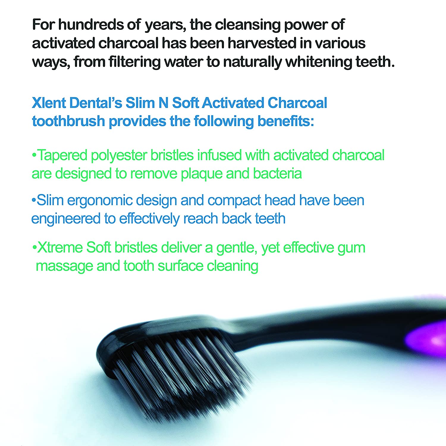 Activated Charcoal Bristle Toothbrush - Xtreme (Extreme) Soft, Ultrafine, Tapered bristles, Compact 
