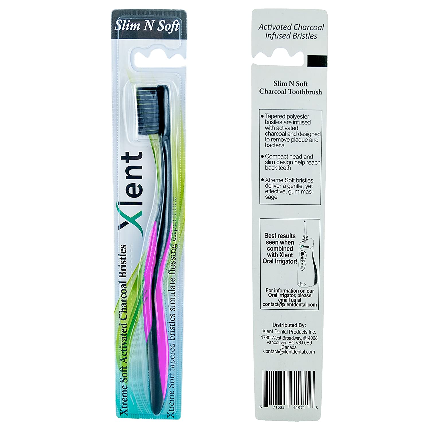 Activated Charcoal Bristle Toothbrush - Xtreme (Extreme) Soft, Ultrafine, Tapered bristles, Compact 