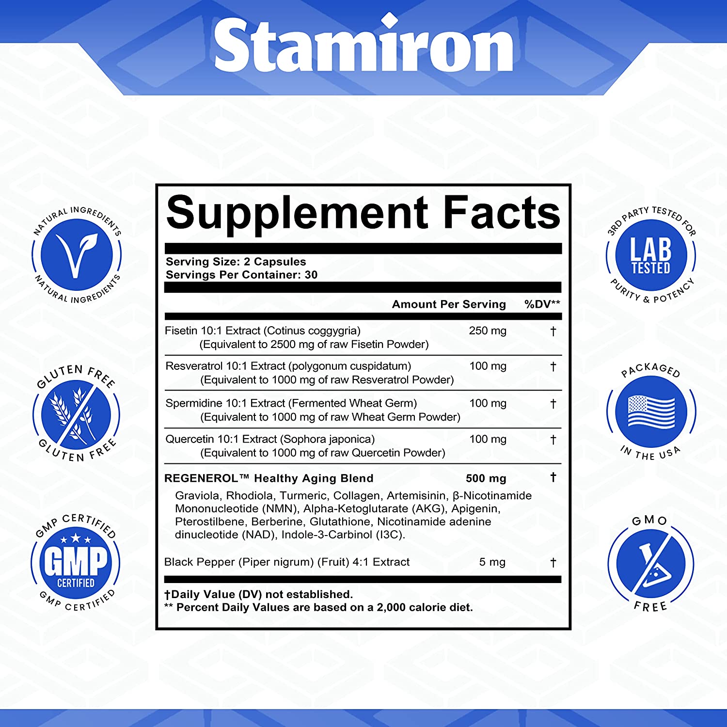 Resveratrol 1000mg Fisetin 2500mg Quercetin 1000mg Spermidine Wheat Germ 1000mg Supplement with NMN,