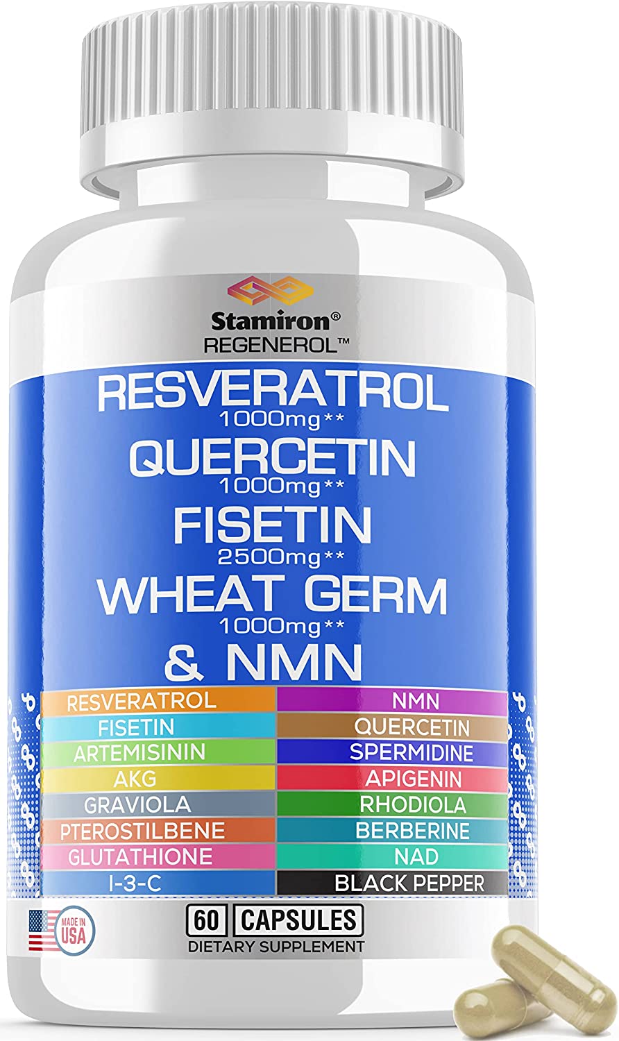 Resveratrol 1000mg Fisetin 2500mg Quercetin 1000mg Spermidine Wheat Germ 1000mg Supplement with NMN,