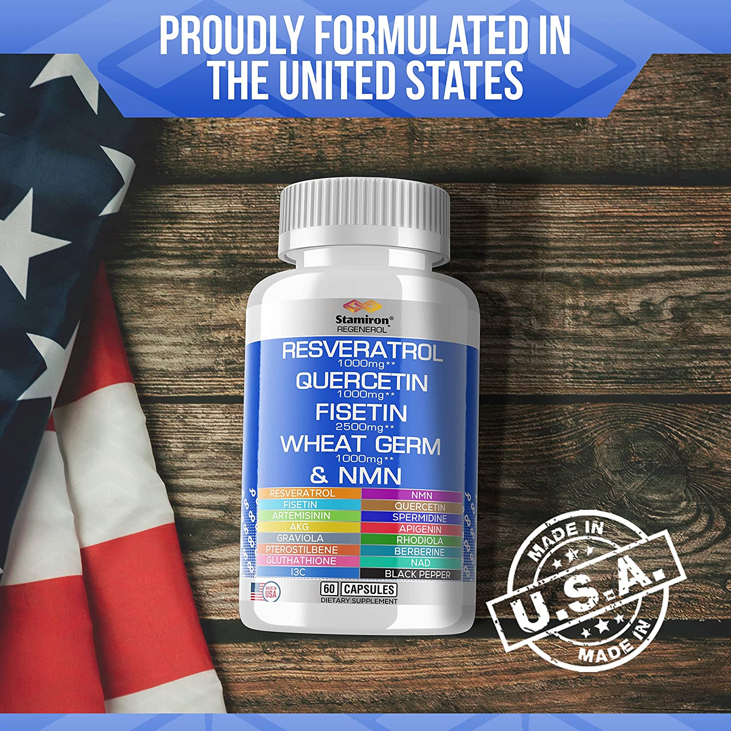 Resveratrol 1000mg Fisetin 2500mg Quercetin 1000mg Spermidine Wheat Germ 1000mg Supplement with NMN,