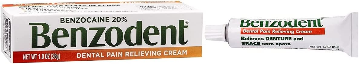 Benzodent Dental Pain Relieving Cream Topical Anesthetic, 1 Ounce Tube