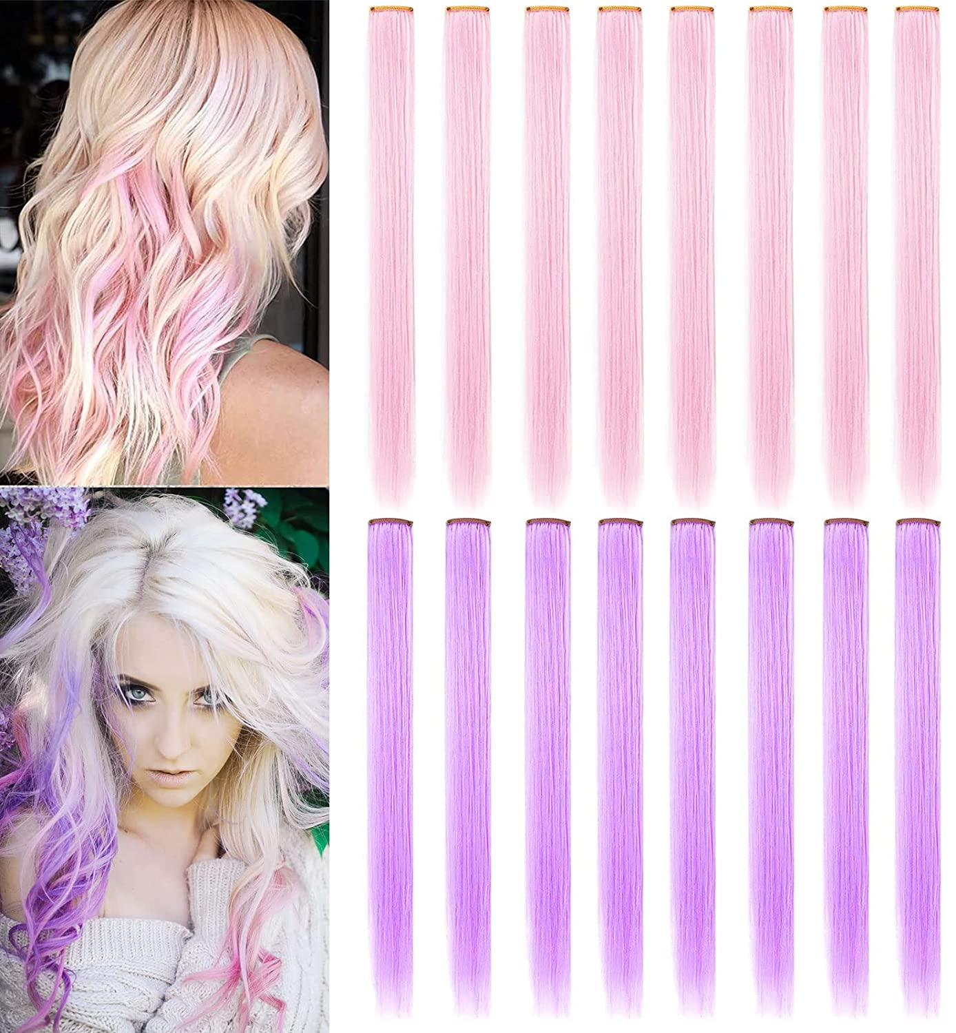 SARARHY Light Pink Light Purple Fashion Hair Accessories Clip in/On Wig Pieces for Amercian Girls an
