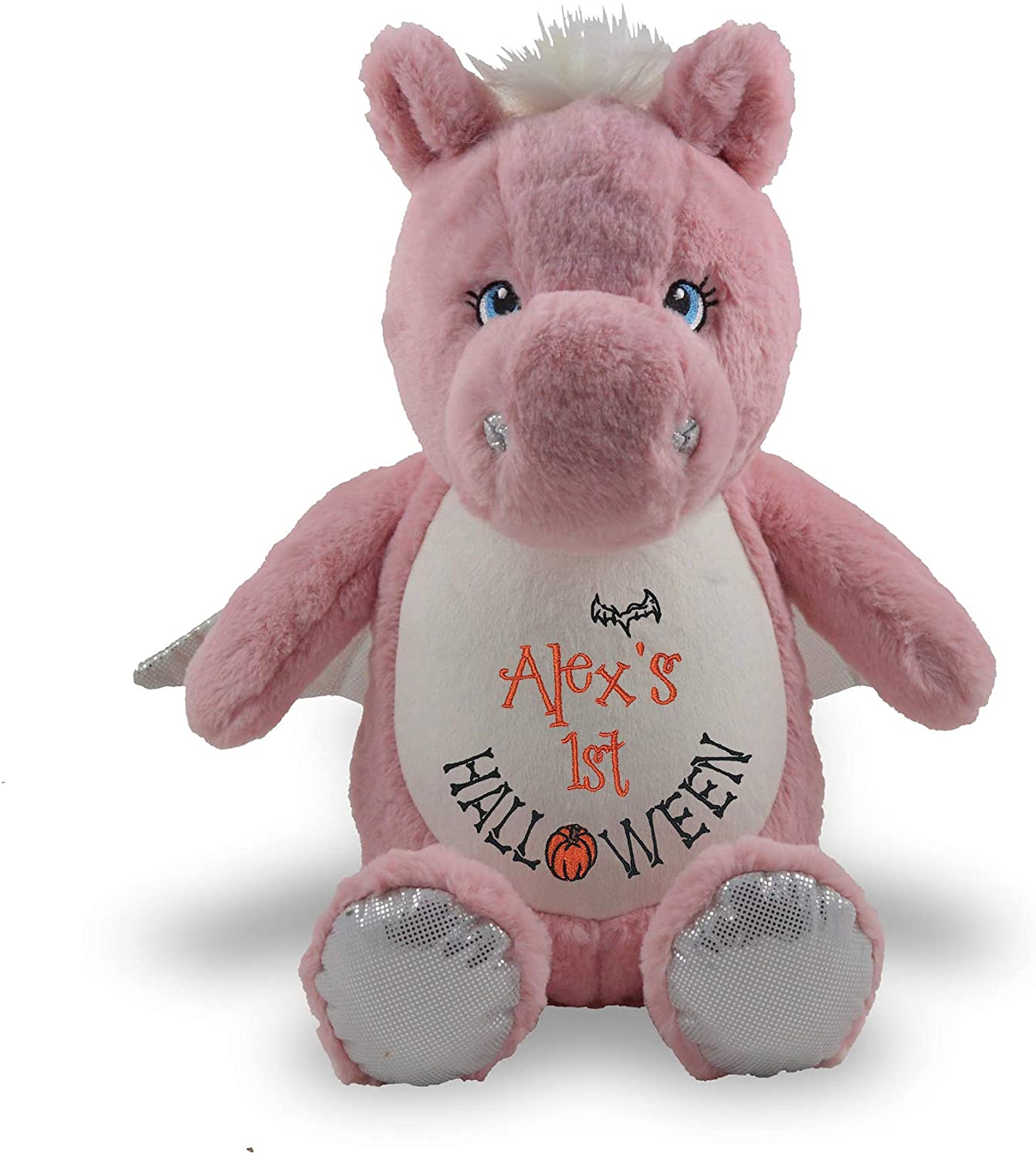 HARD EDGE DESIGN Personalized Stuffed Pink Pegasus, Embroidered for Child's First Halloween