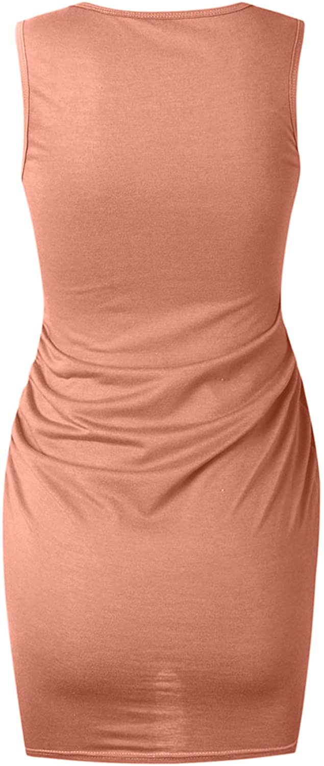 WYTong Women Casual Crew Neck Ruched Sleeveless Tank Bodycon 2021 Shirt Short Mini Dresses Summer Dr