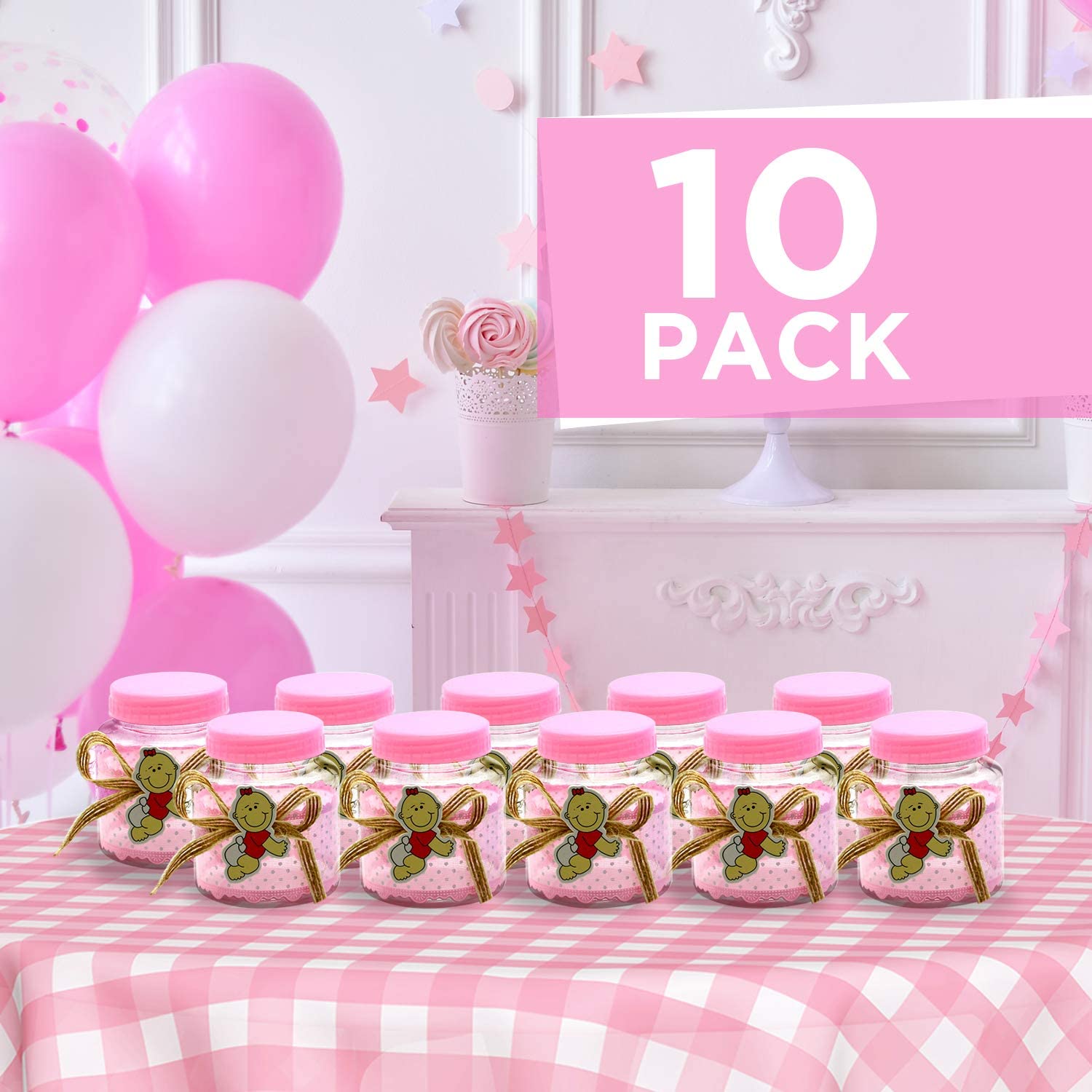 Your Favorite Moments Mini Bottles: 10 Pack Pink Small Party Favor Bottles with Lids - Souvenir Jar 