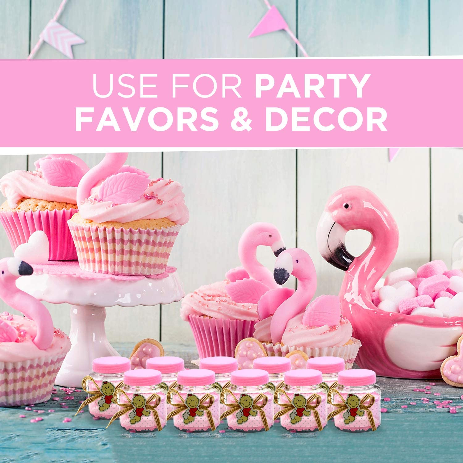 Your Favorite Moments Mini Bottles: 10 Pack Pink Small Party Favor Bottles with Lids - Souvenir Jar 