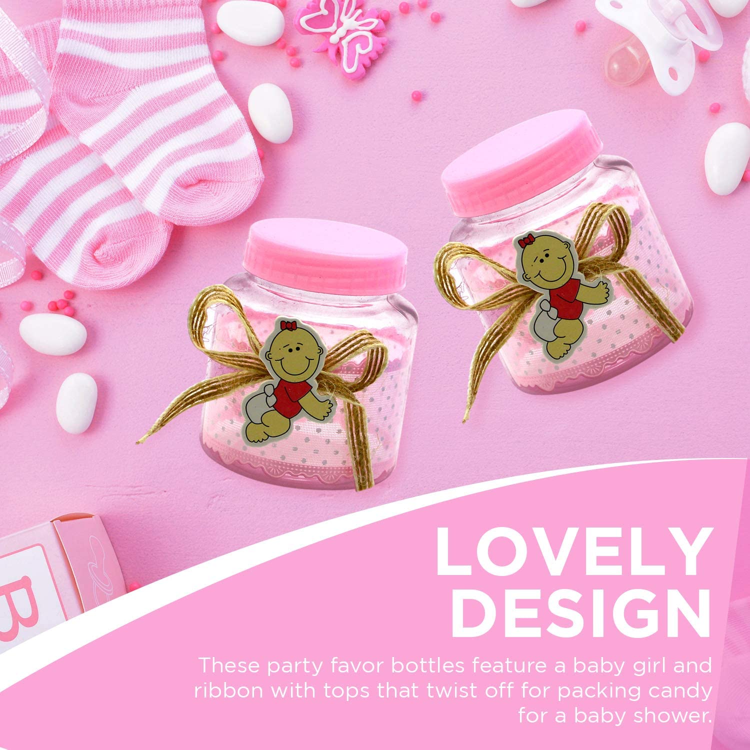 Your Favorite Moments Mini Bottles: 10 Pack Pink Small Party Favor Bottles with Lids - Souvenir Jar 