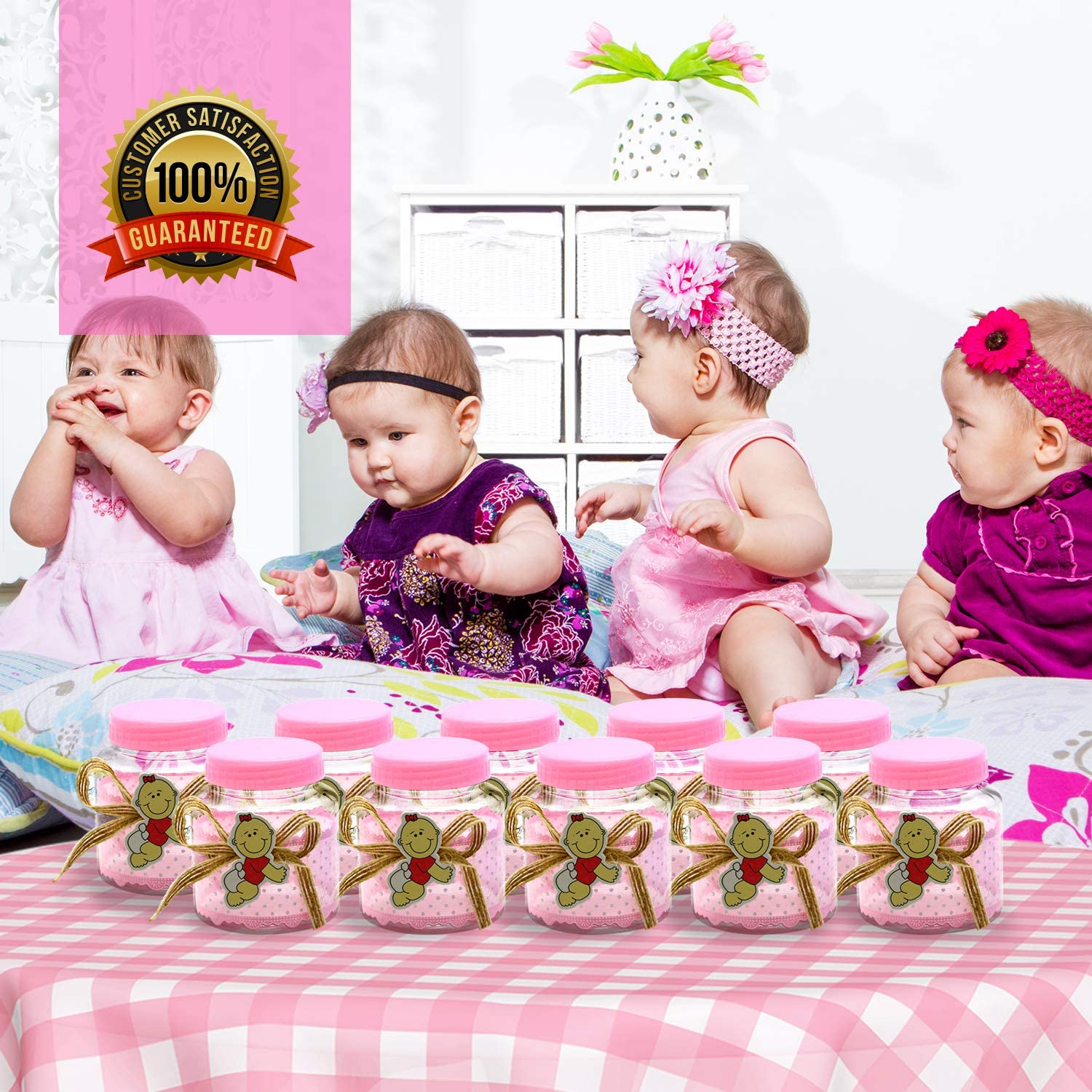 Your Favorite Moments Mini Bottles: 10 Pack Pink Small Party Favor Bottles with Lids - Souvenir Jar 