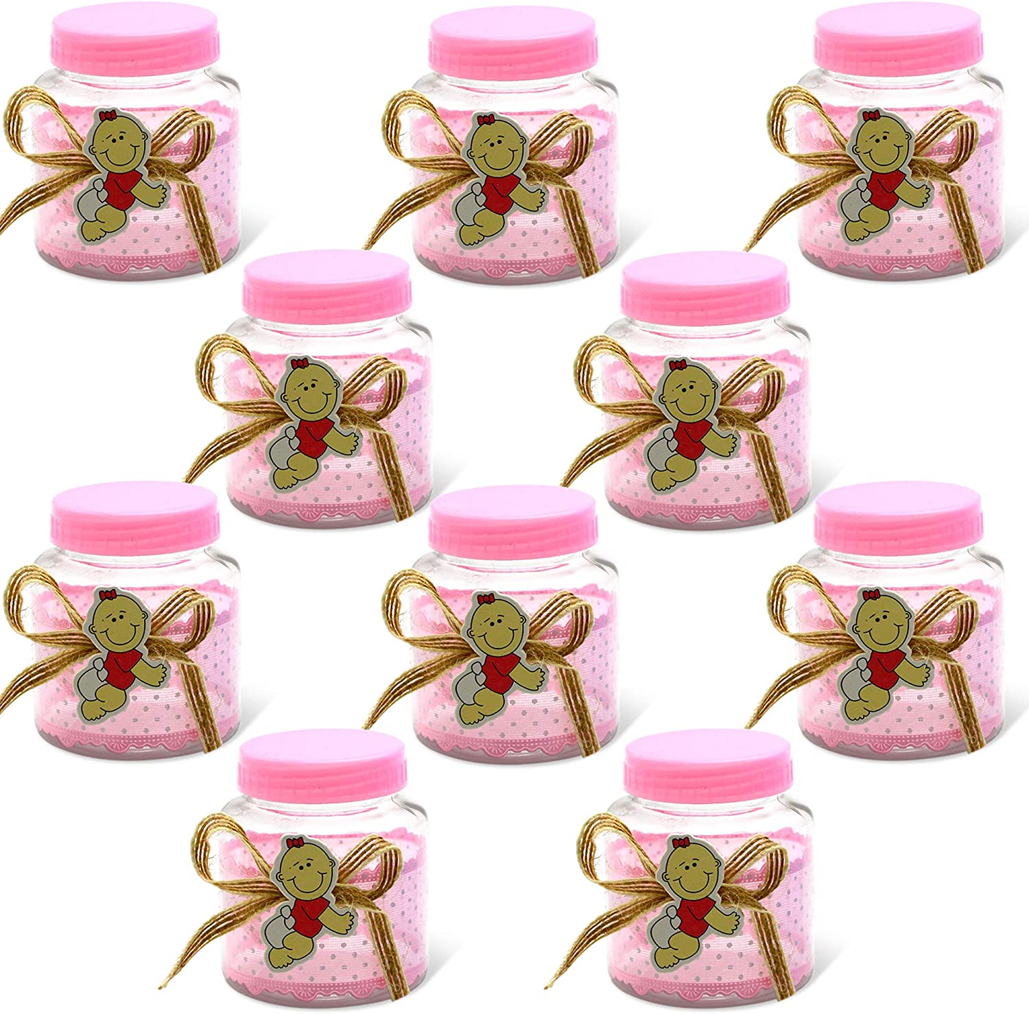 Your Favorite Moments Mini Bottles: 10 Pack Pink Small Party Favor Bottles with Lids - Souvenir Jar 