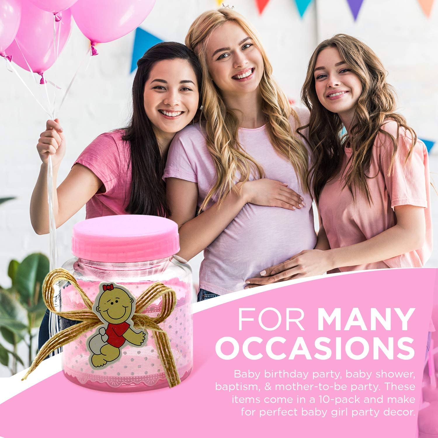 Your Favorite Moments Mini Bottles: 10 Pack Pink Small Party Favor Bottles with Lids - Souvenir Jar 