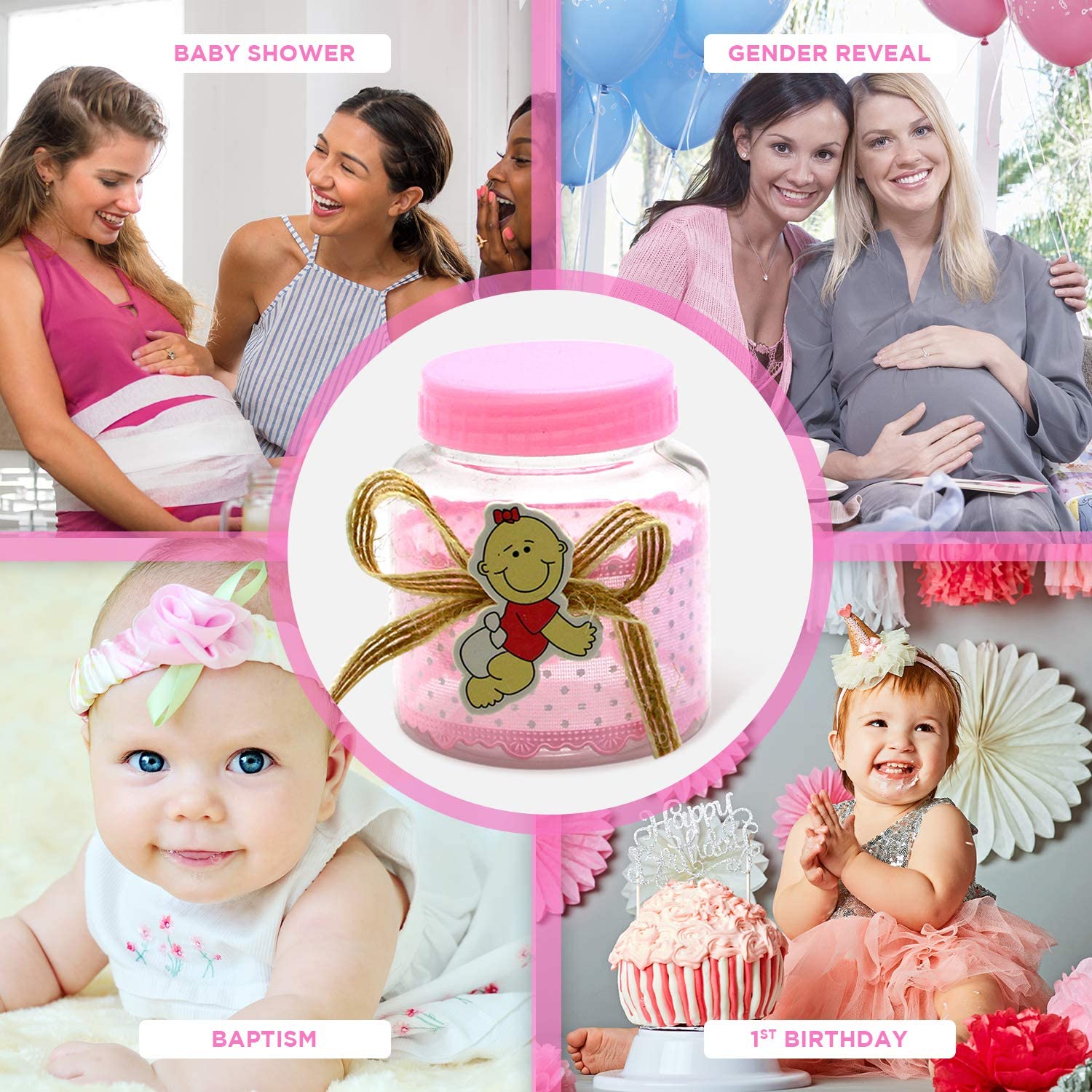 Your Favorite Moments Mini Bottles: 10 Pack Pink Small Party Favor Bottles with Lids - Souvenir Jar 