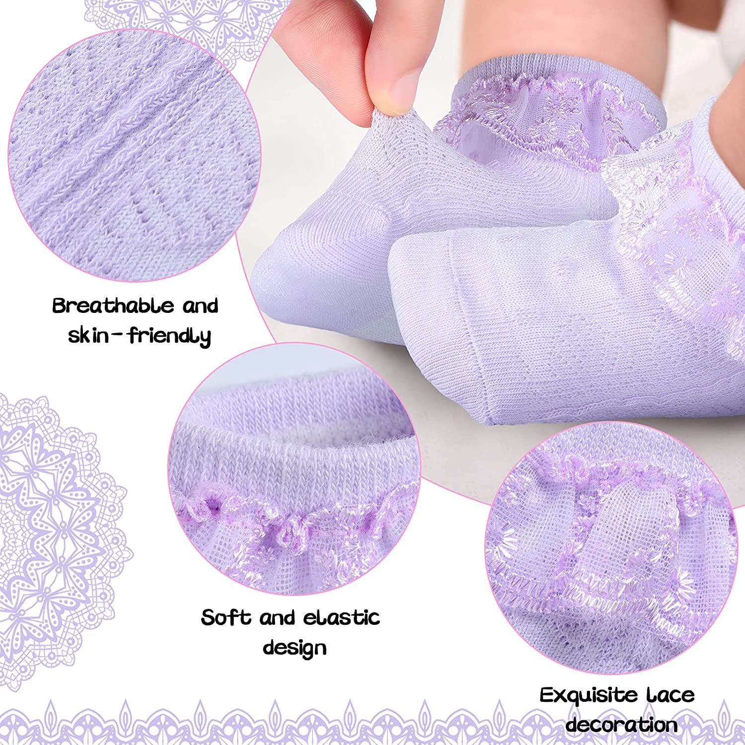 9 Pairs Toddler Lace Socks Baby Ruffles Ankle Socks Newborn Princess Lace Socks