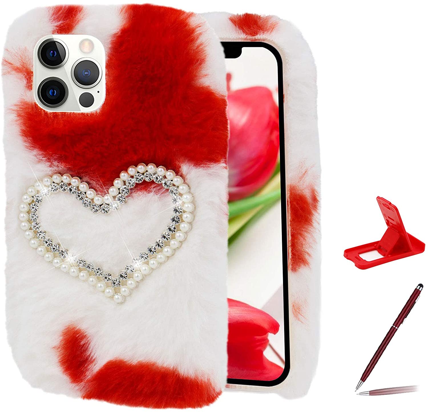 Herzzer Chic Winter Warm Plush Furry Cover for iPhone SE/iPhone 5/5s,Cute Color Block Rabbit Fluffy