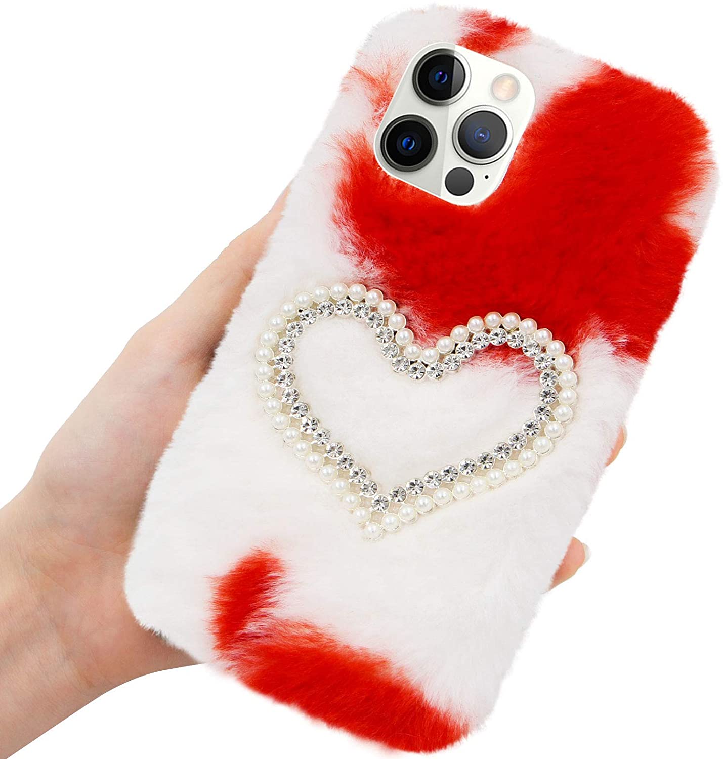 Herzzer Chic Winter Warm Plush Furry Cover for iPhone SE/iPhone 5/5s,Cute Color Block Rabbit Fluffy