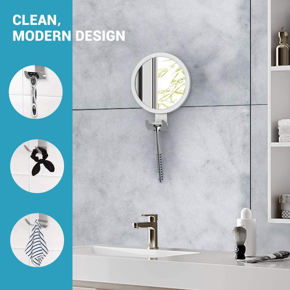 Fog Free Shower Mirror, LUXEAR Anti Fog Adhesive Round Shaving Mirror with Fogless Spray Razor Holde