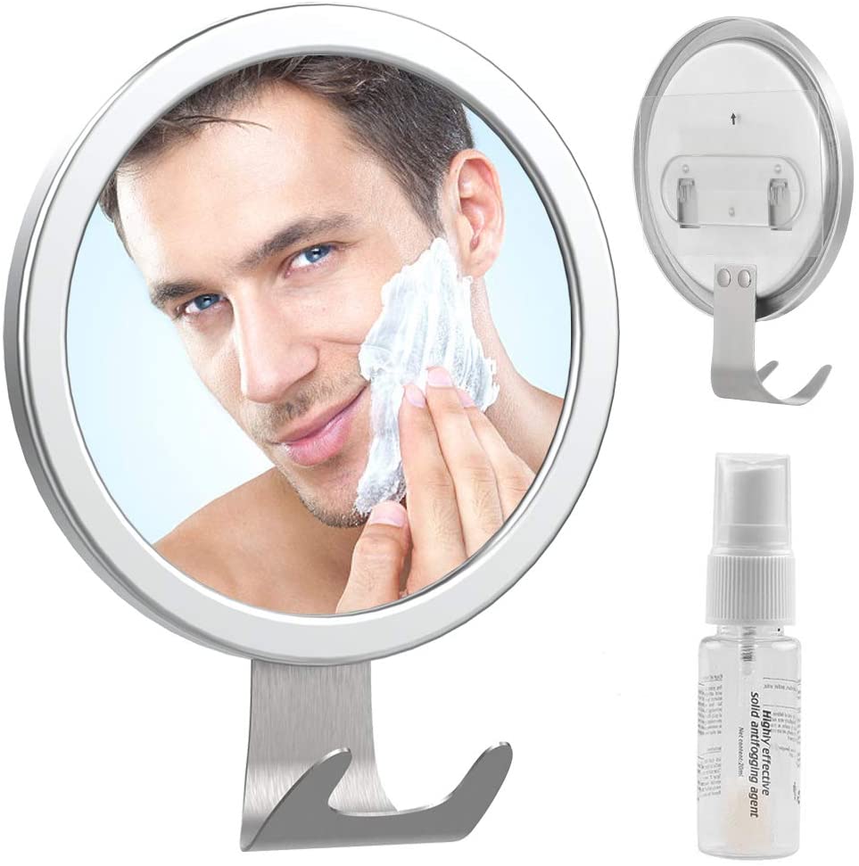Fog Free Shower Mirror, LUXEAR Anti Fog Adhesive Round Shaving Mirror with Fogless Spray Razor Holde