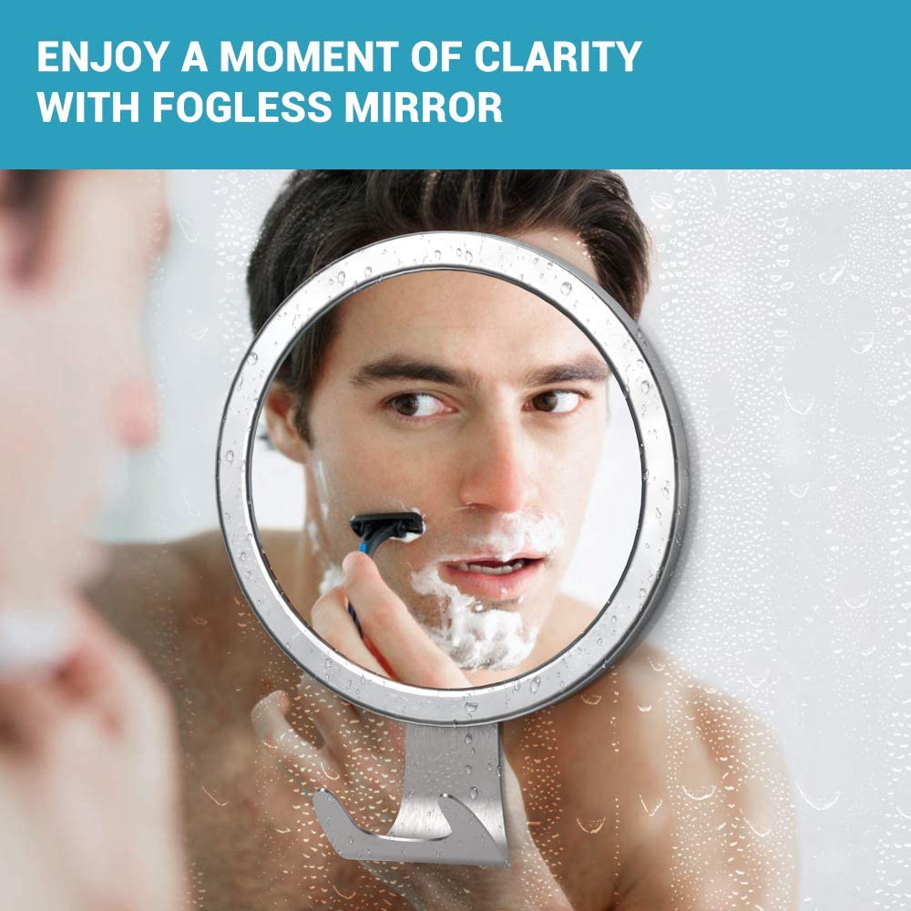 Fog Free Shower Mirror, LUXEAR Anti Fog Adhesive Round Shaving Mirror with Fogless Spray Razor Holde