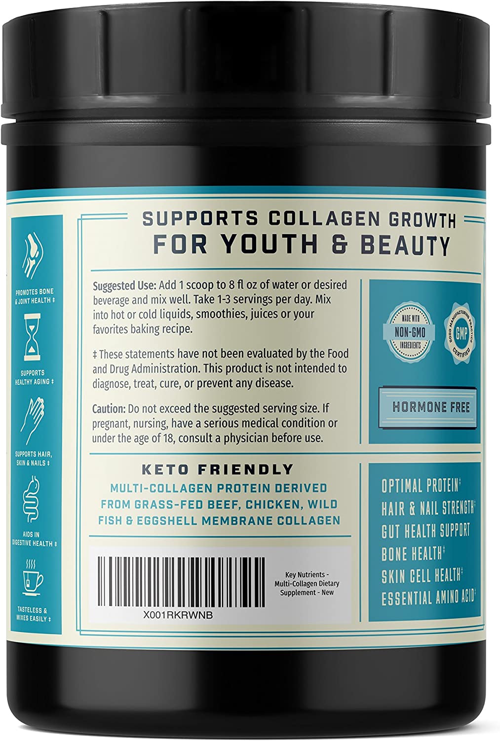 Multi Collagen Protein Powder, 58 Servings - Keto Drink Mix - Types I, II, III, V & X, Grass-Fed Bee