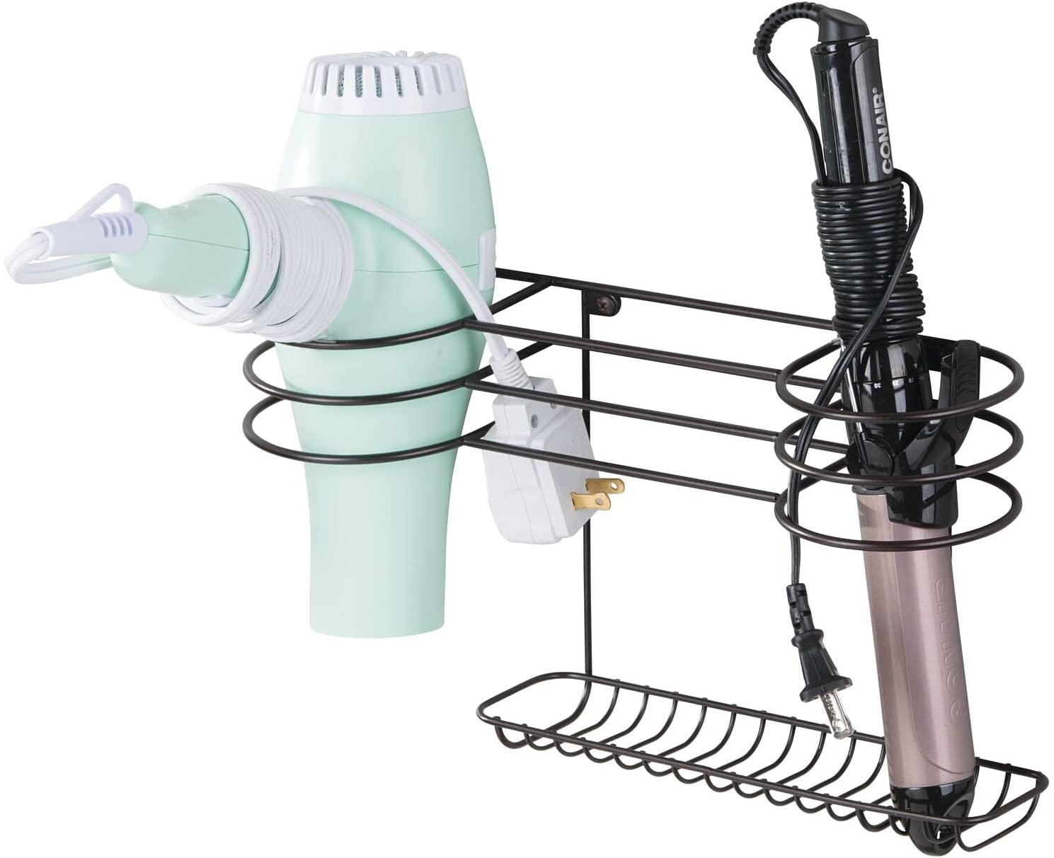 mDesign Bathroom Wall Mount Metal Hair Care & Styling Tool Organizer Storage Basket for Hair Dryer,