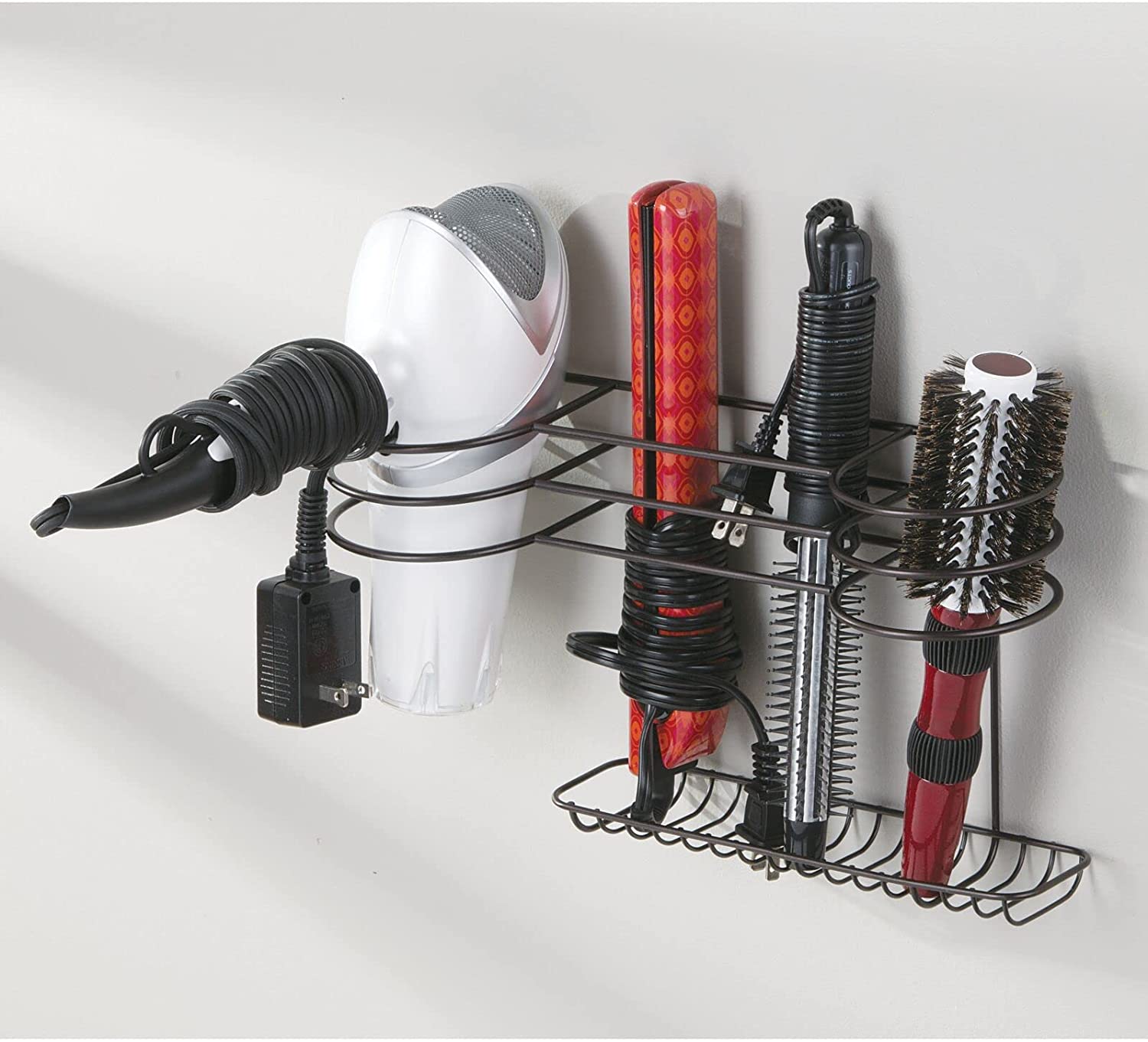 mDesign Bathroom Wall Mount Metal Hair Care & Styling Tool Organizer Storage Basket for Hair Dryer,