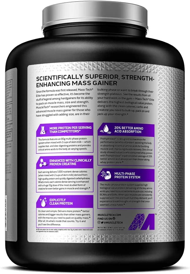 Mass Gainer Protein Powder | MuscleTech Mass-Tech Elite Mass Gainer | Whey Protein Powder + Muscle B