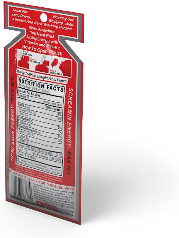 Screamin Energy Max Hit - Maximum Strength Energy Shot with Korean Panax Ginseng, Caffeine and B Vit