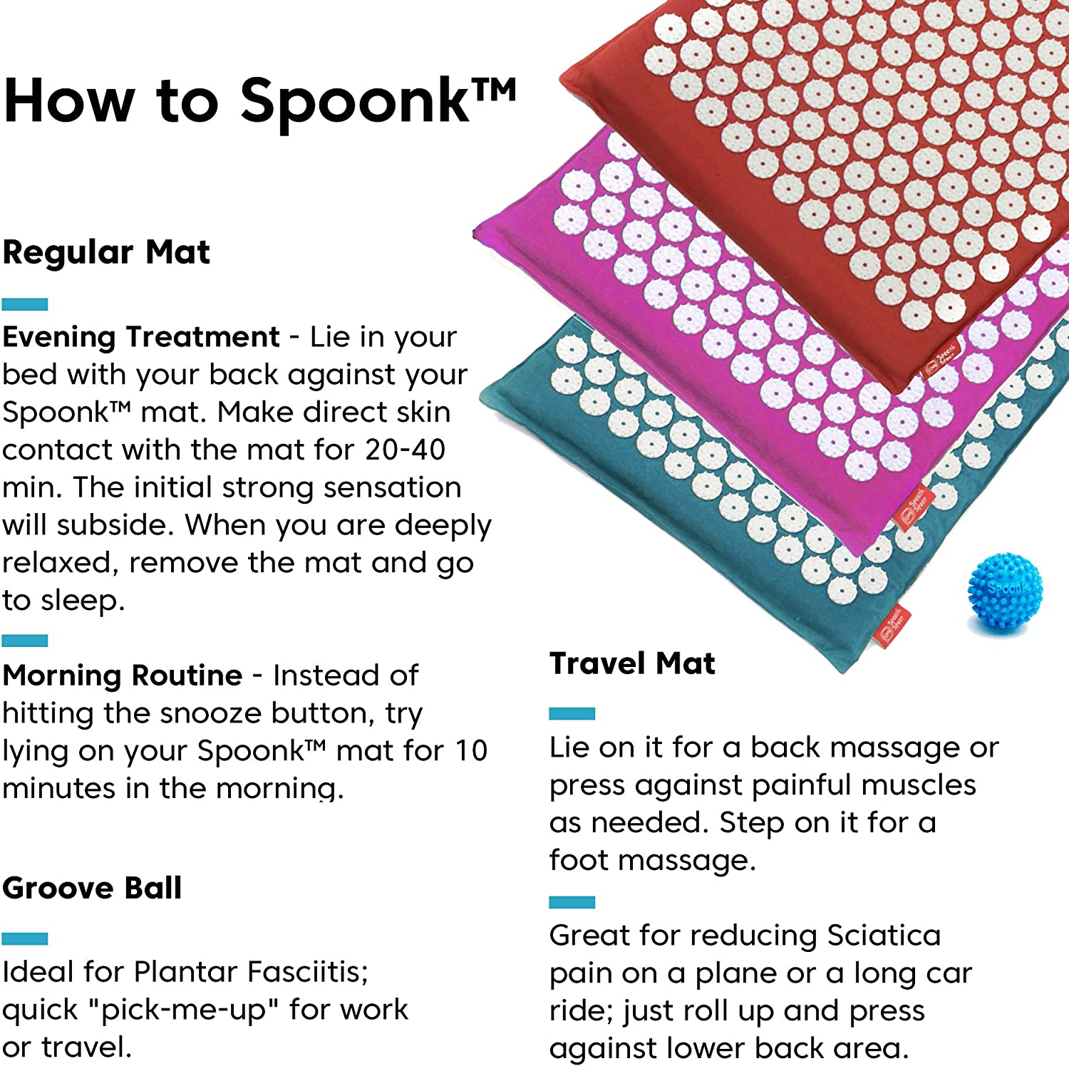 Spoonk Acupressure Eco Mat, Navy Blue - With Massage Ball, Travel Mat & Sling Bag - Back & Neck Mass