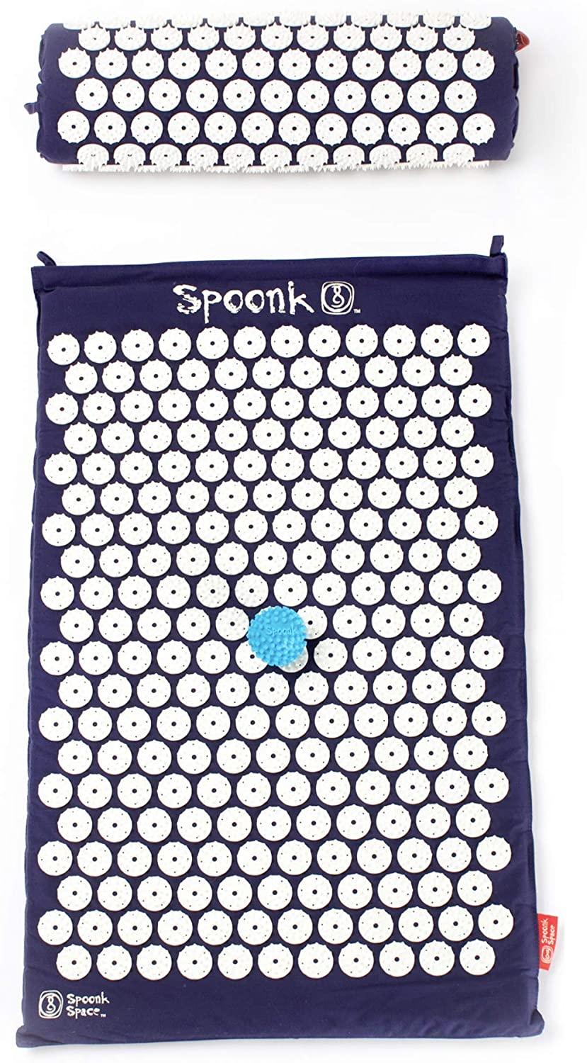 Spoonk Acupressure Eco Mat, Navy Blue - With Massage Ball, Travel Mat & Sling Bag - Back & Neck Mass