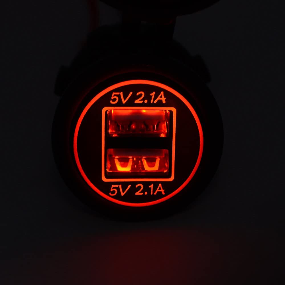 Motorcycle Charger Waterproof Car Dual USB Charger 5V 4.2A Power Outlet for 12 24V Car Motorcycle Wi