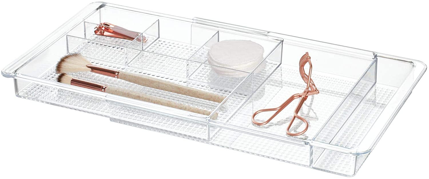 iDesign Clarity Plastic Expandable Drawer Organize for Vanity, Bathroom, Kitchen, Desk, Expands up t