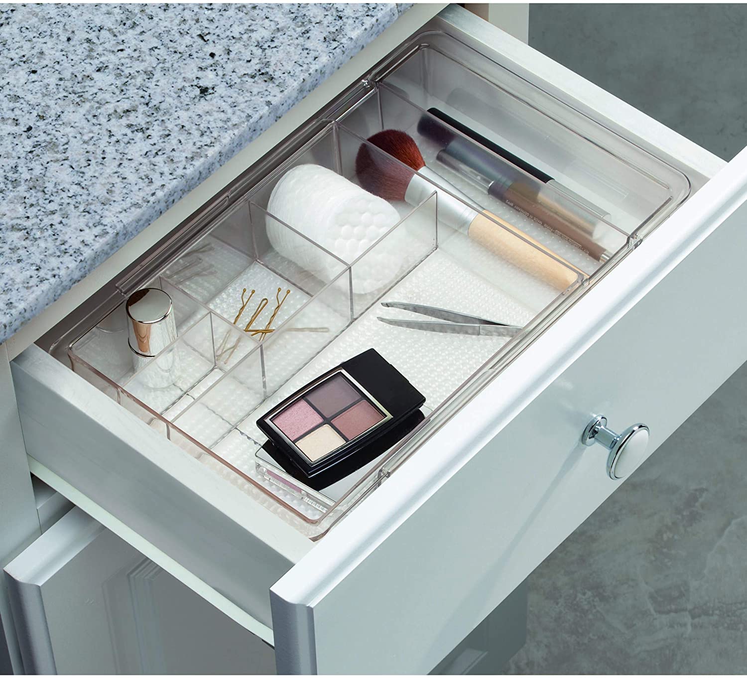 iDesign Clarity Plastic Expandable Drawer Organize for Vanity, Bathroom, Kitchen, Desk, Expands up t