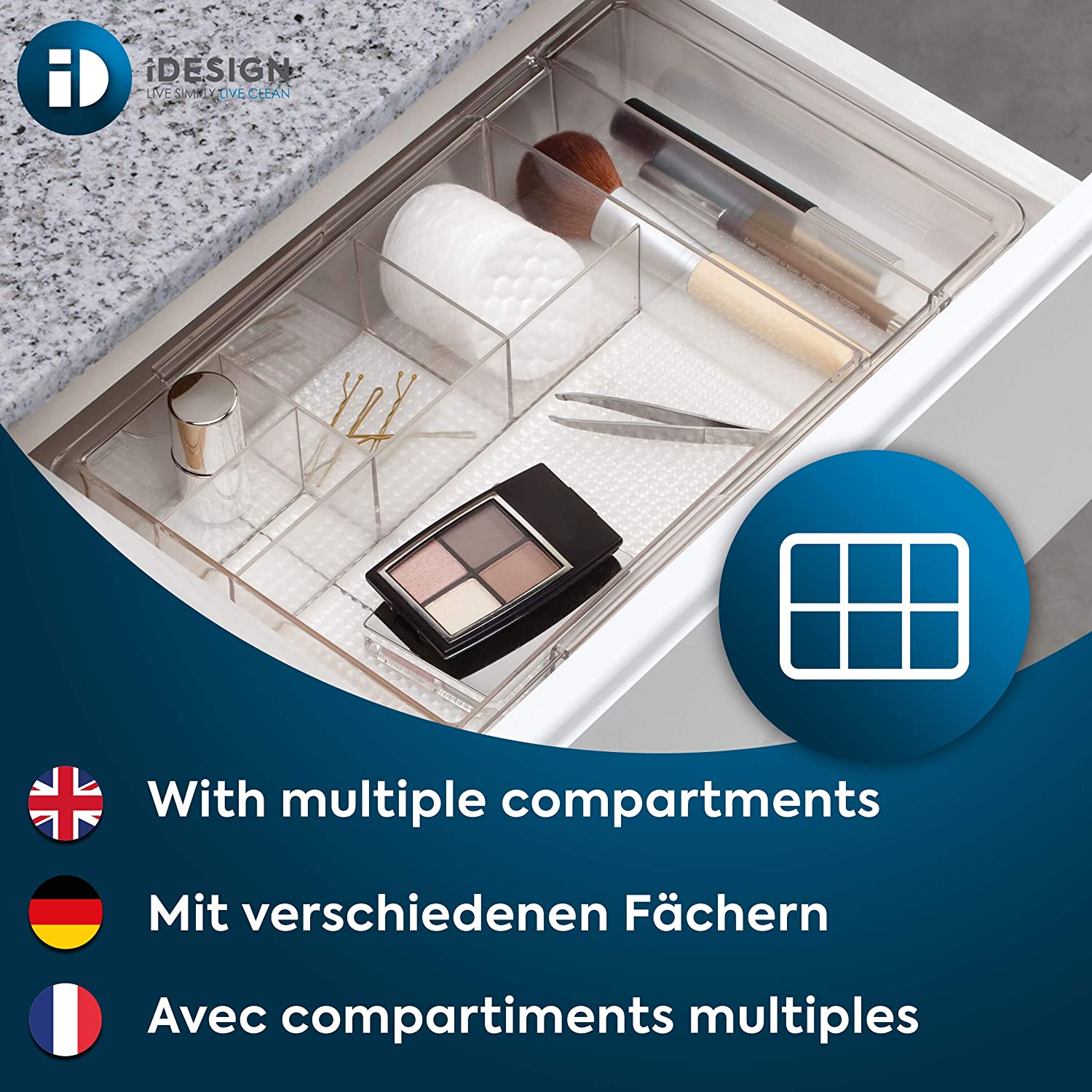 iDesign Clarity Plastic Expandable Drawer Organize for Vanity, Bathroom, Kitchen, Desk, Expands up t