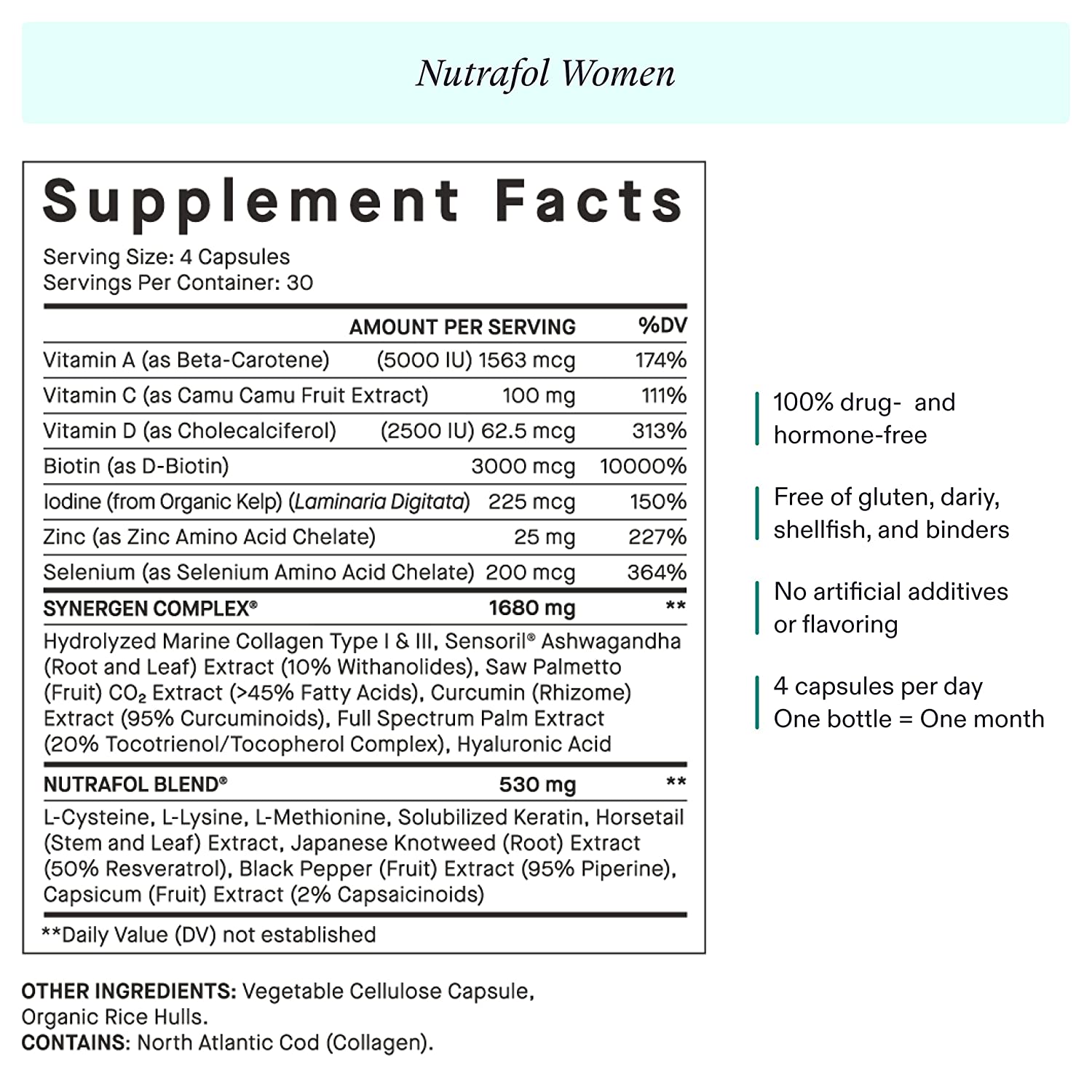 Nutrafol Women Hair Growth For Thicker, Stronger Hair (4 Capsules Per Day) (1 Month Supply)