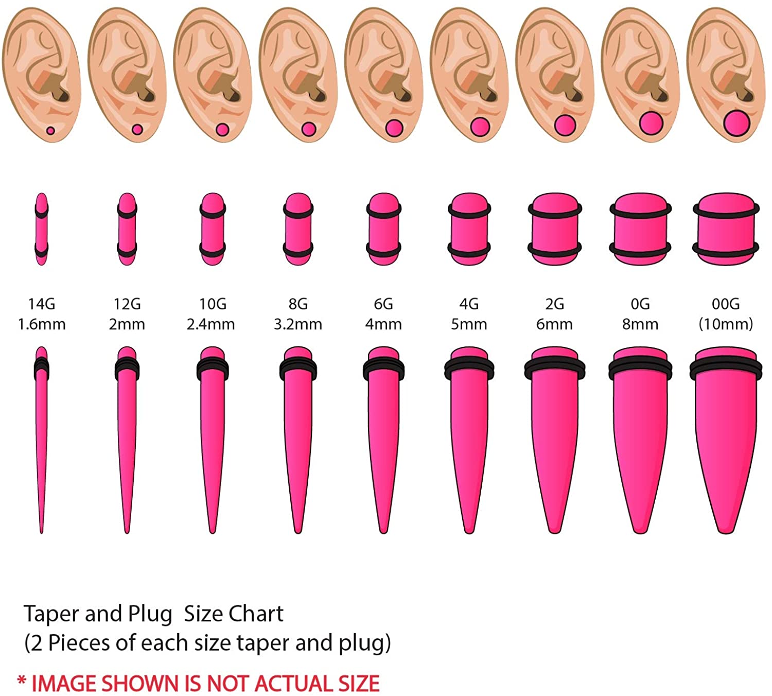 BodyJ4You 50PC Gauges Kit Ear Stretching Aftercare Jojoba Oil Wax 14G-12MM Tunnel Plug Taper Set