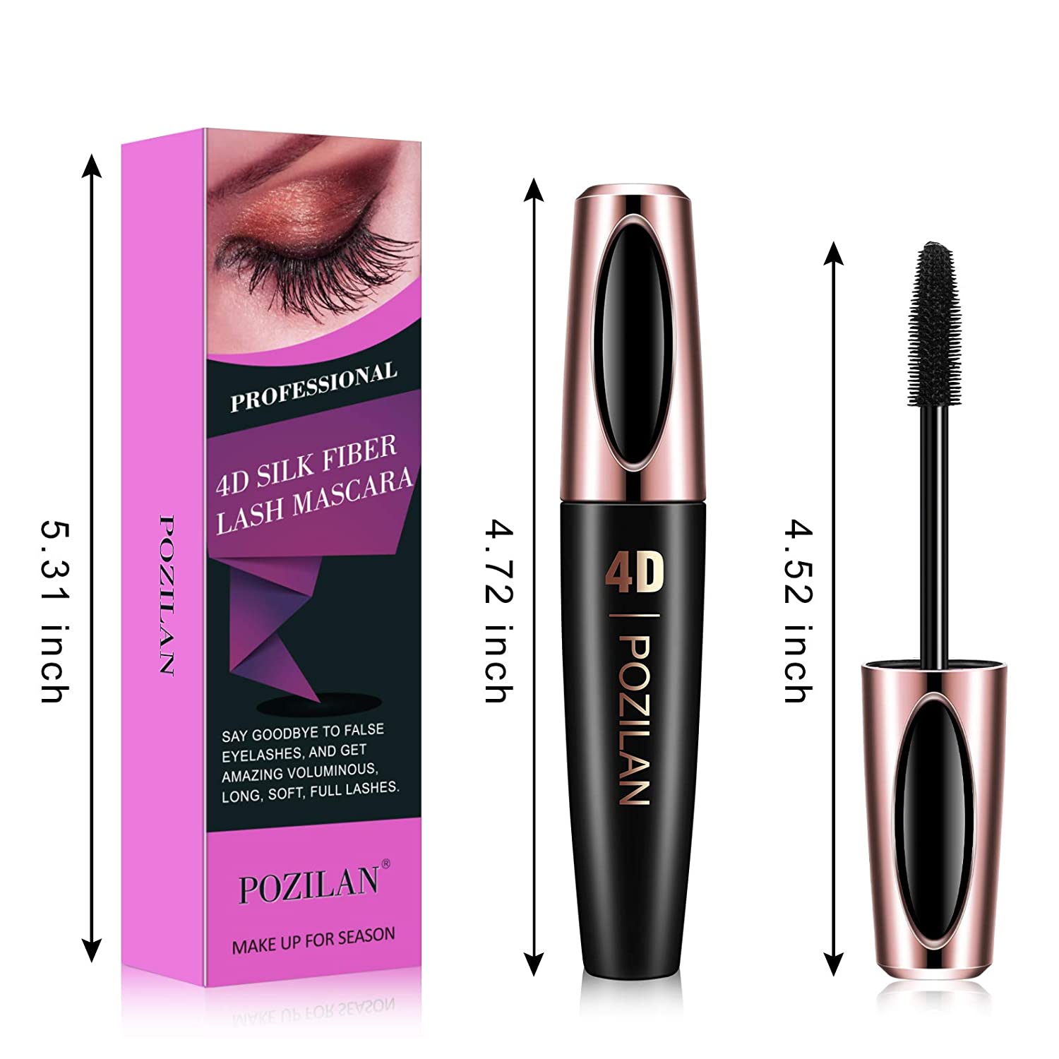 4D Silk Fiber Lash Mascara Waterproof Green with Folding Eyelash Comb Brush - Lengthening, Volumizin