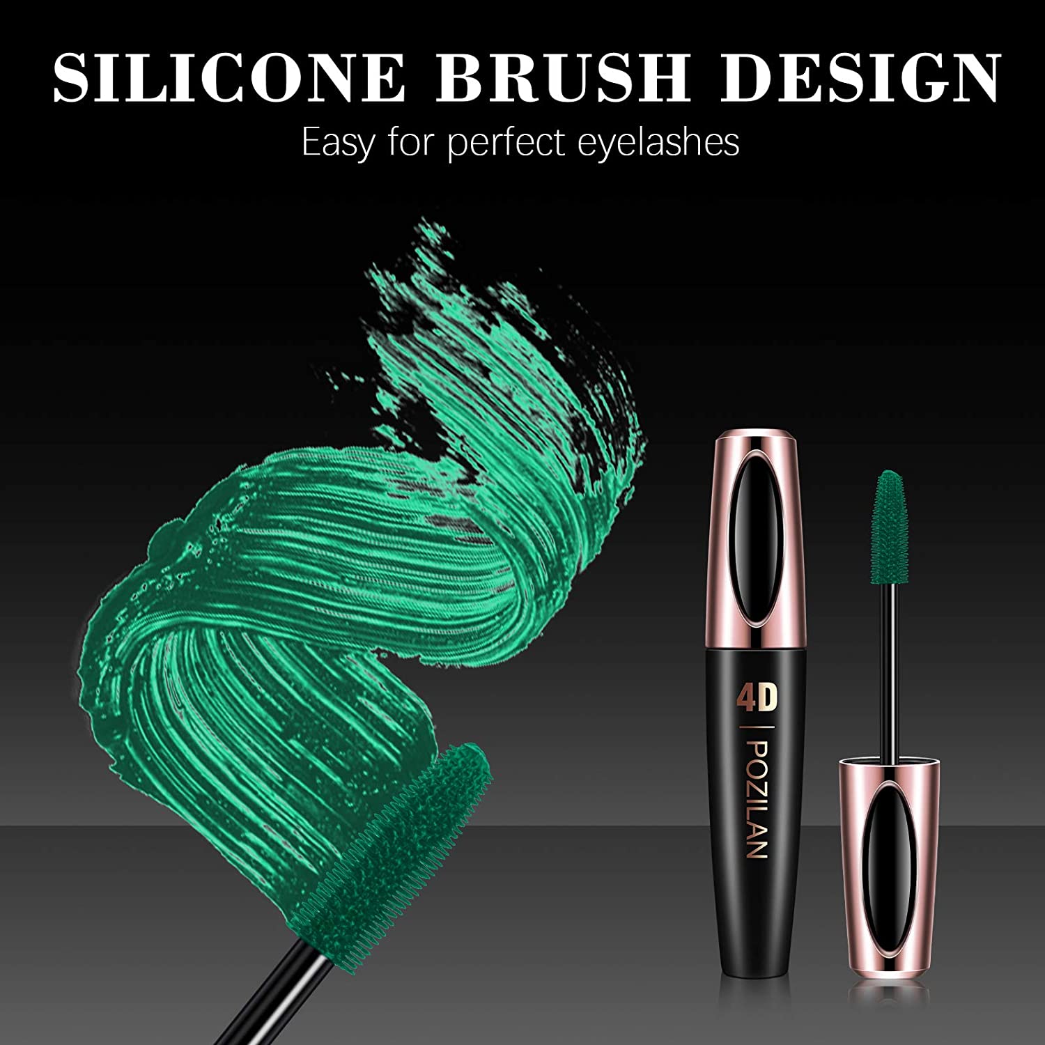 4D Silk Fiber Lash Mascara Waterproof Green with Folding Eyelash Comb Brush - Lengthening, Volumizin