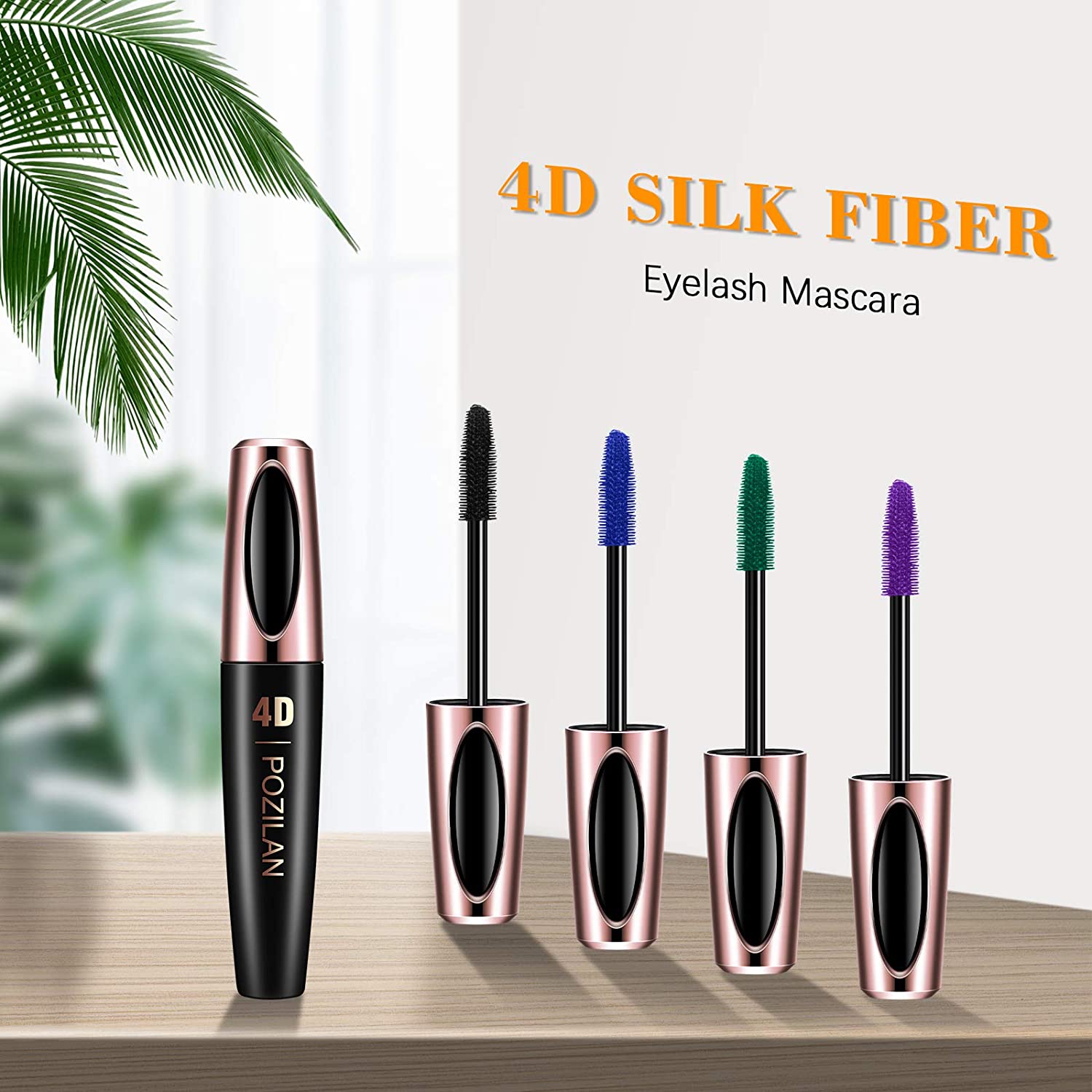 4D Silk Fiber Lash Mascara Waterproof Green with Folding Eyelash Comb Brush - Lengthening, Volumizin