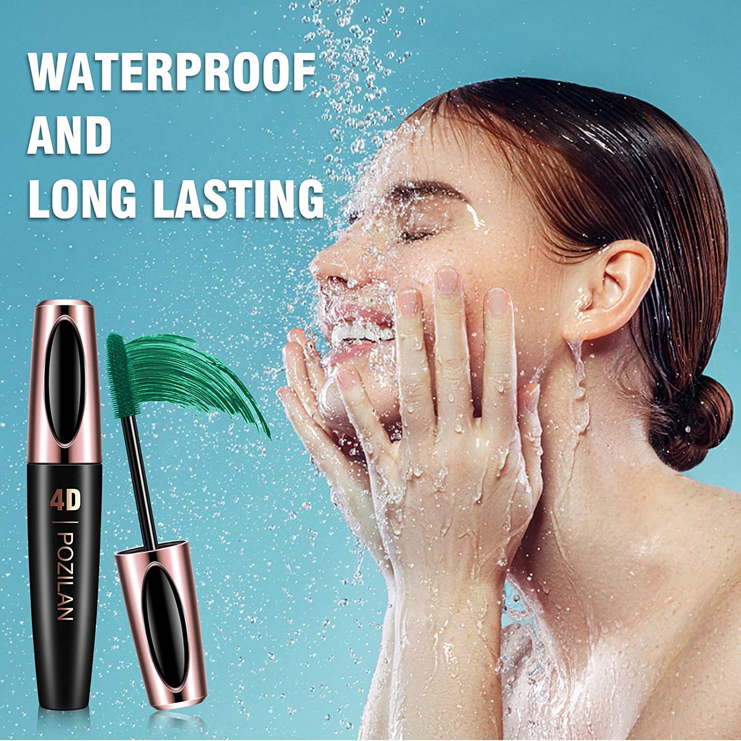 4D Silk Fiber Lash Mascara Waterproof Green with Folding Eyelash Comb Brush - Lengthening, Volumizin