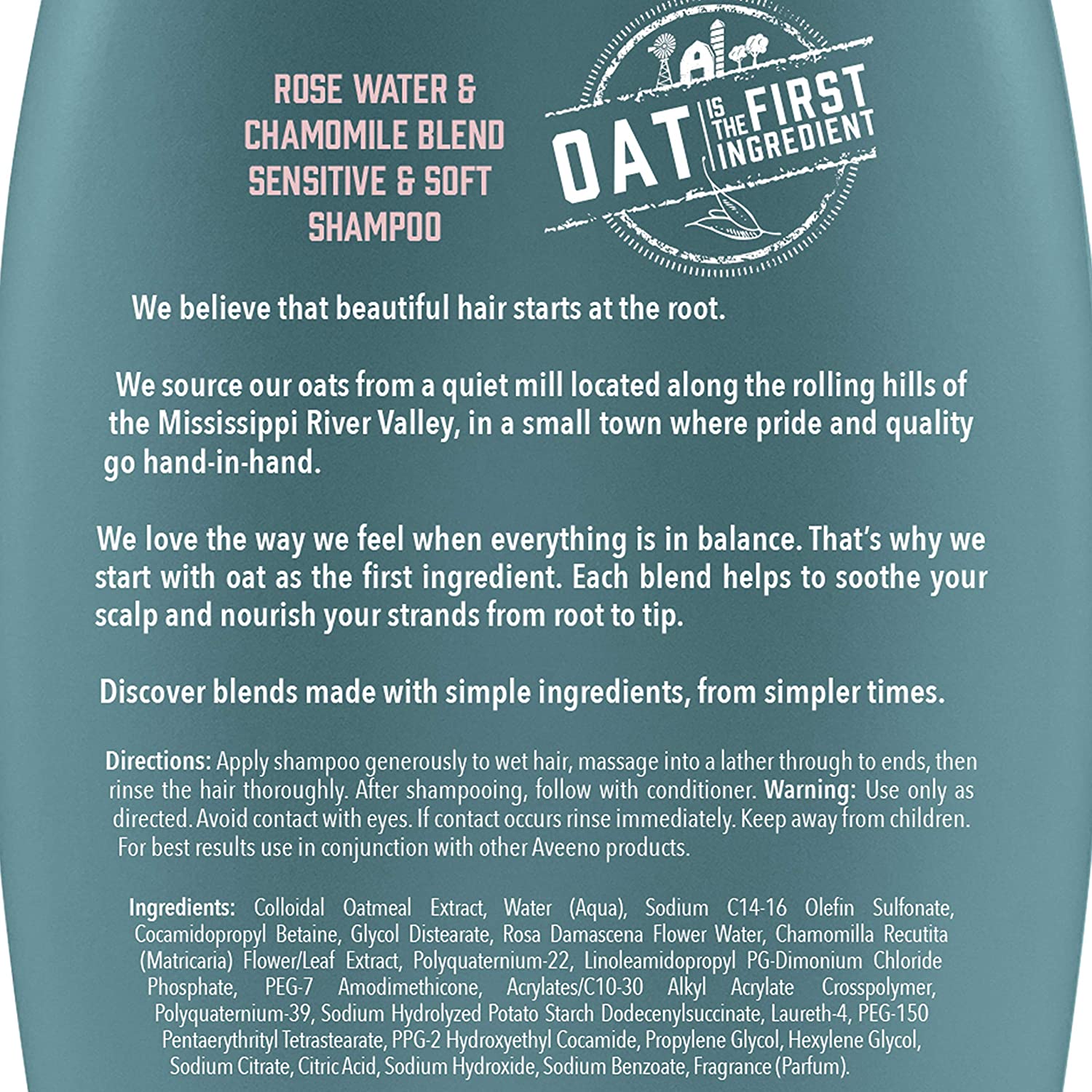 Aveeno Rose Water & Chamomile Blend Sulfate-Free Shampoo with Colloidal Oat for Dry & Sensitive Scal