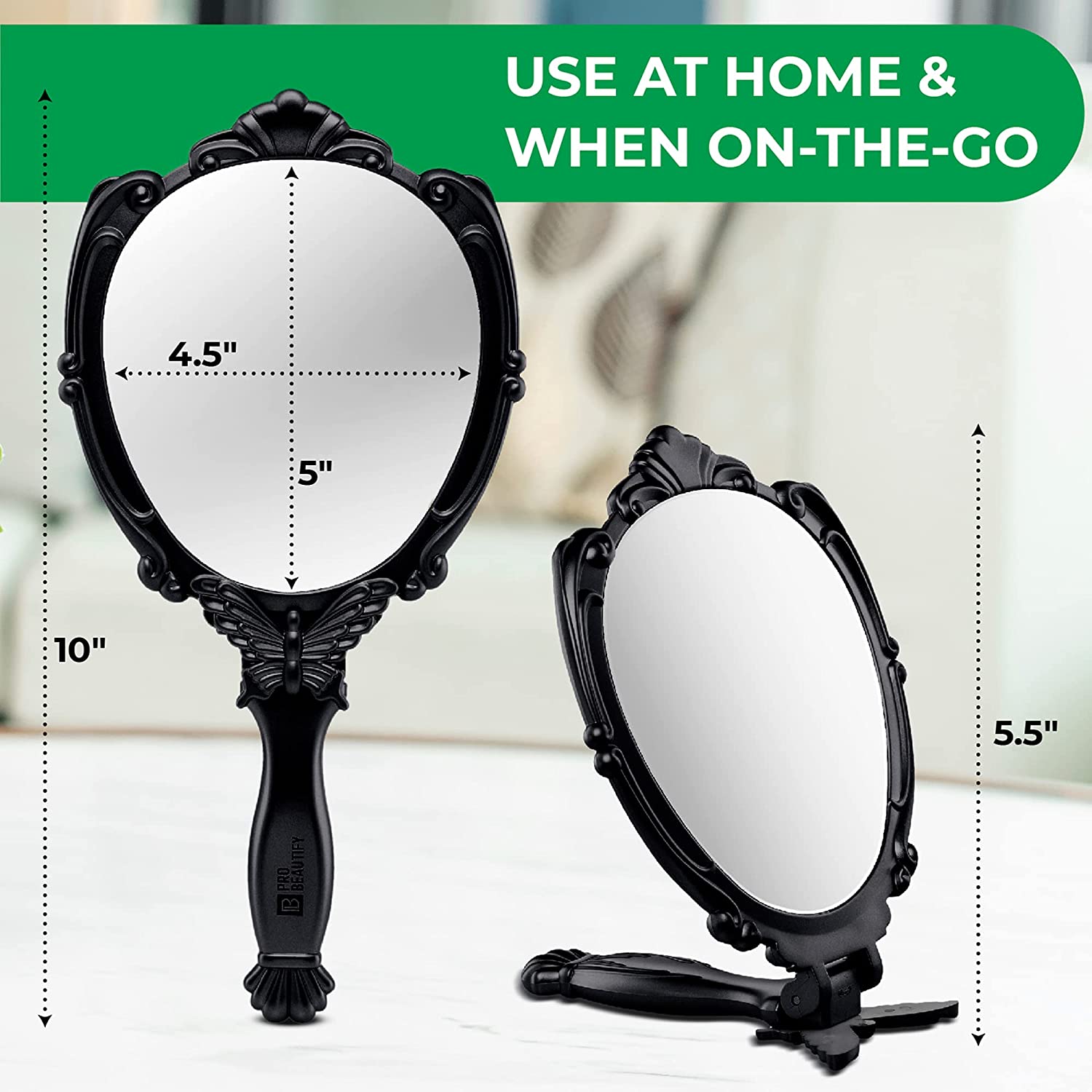 Probeautify Decorative Hand Held Mirror - Beautifully Butterfly Design Hand Mirrors with Handle - Li