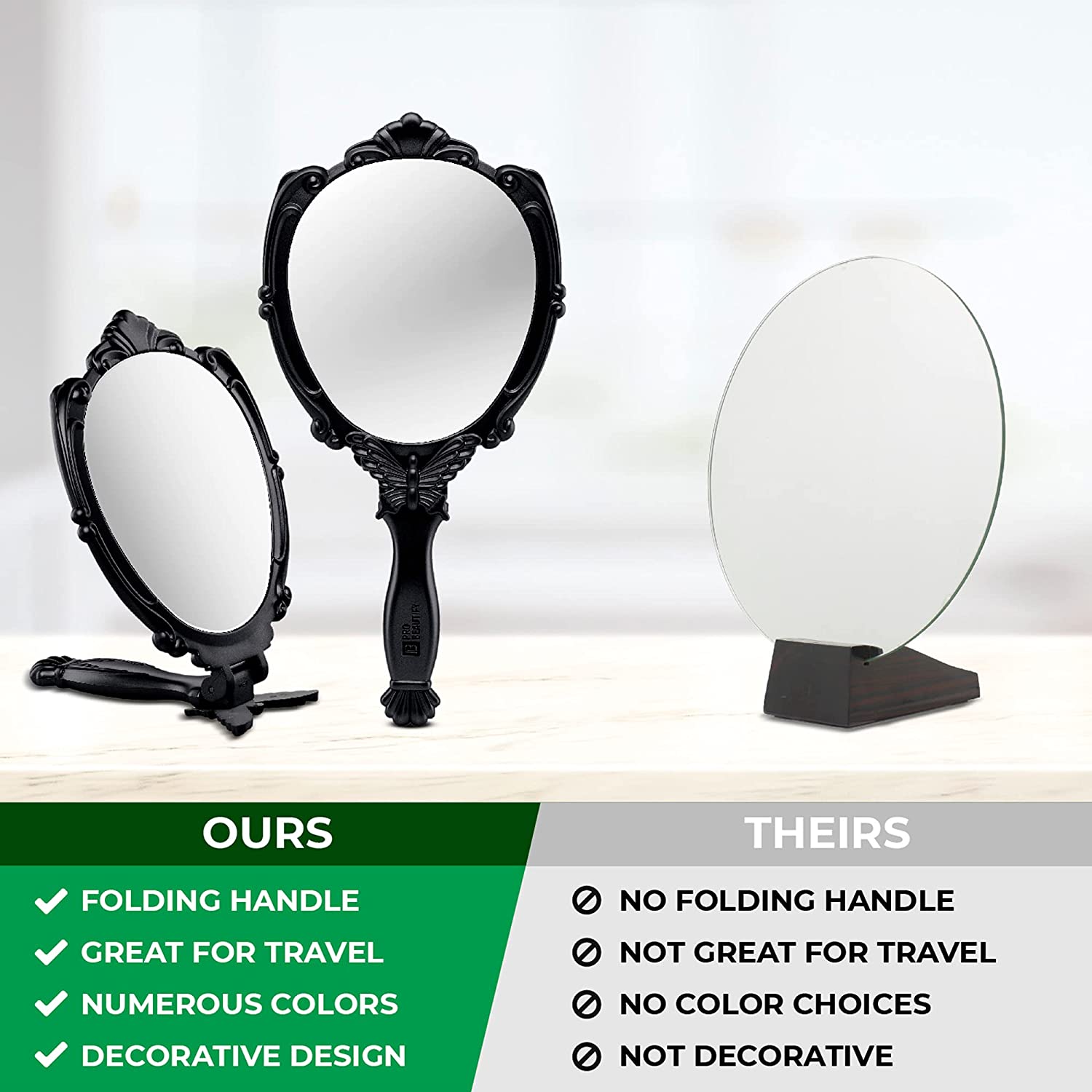 Probeautify Decorative Hand Held Mirror - Beautifully Butterfly Design Hand Mirrors with Handle - Li